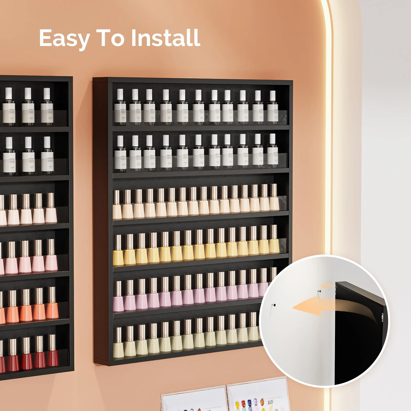 OmySalon 6 Layers Wall Mount Nail Polish Organizer Rack w/Acrylic Baffle - Image 14