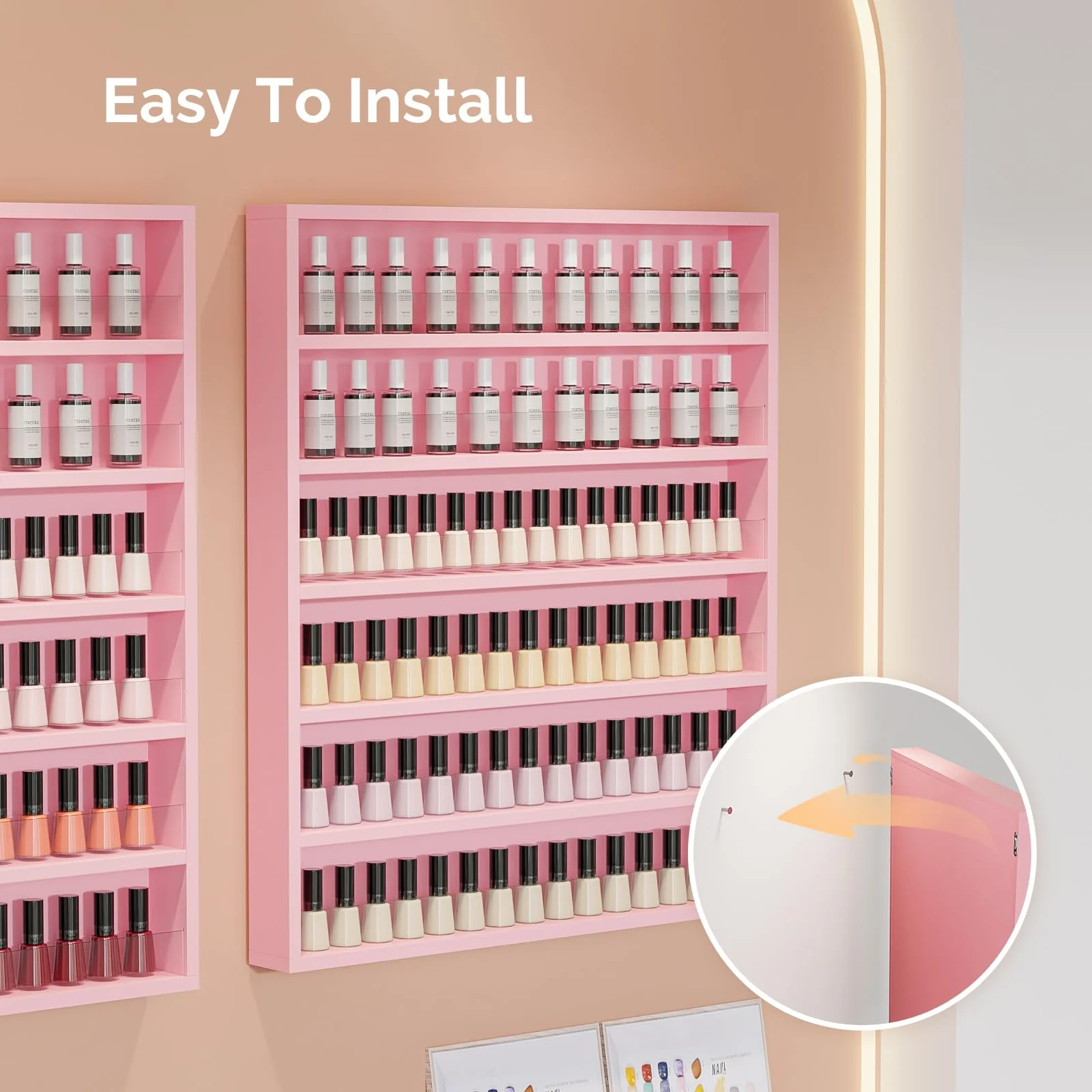 OmySalon 6 Layers Wall Mount Nail Polish Organizer Rack w/Acrylic Baffle - Image 21