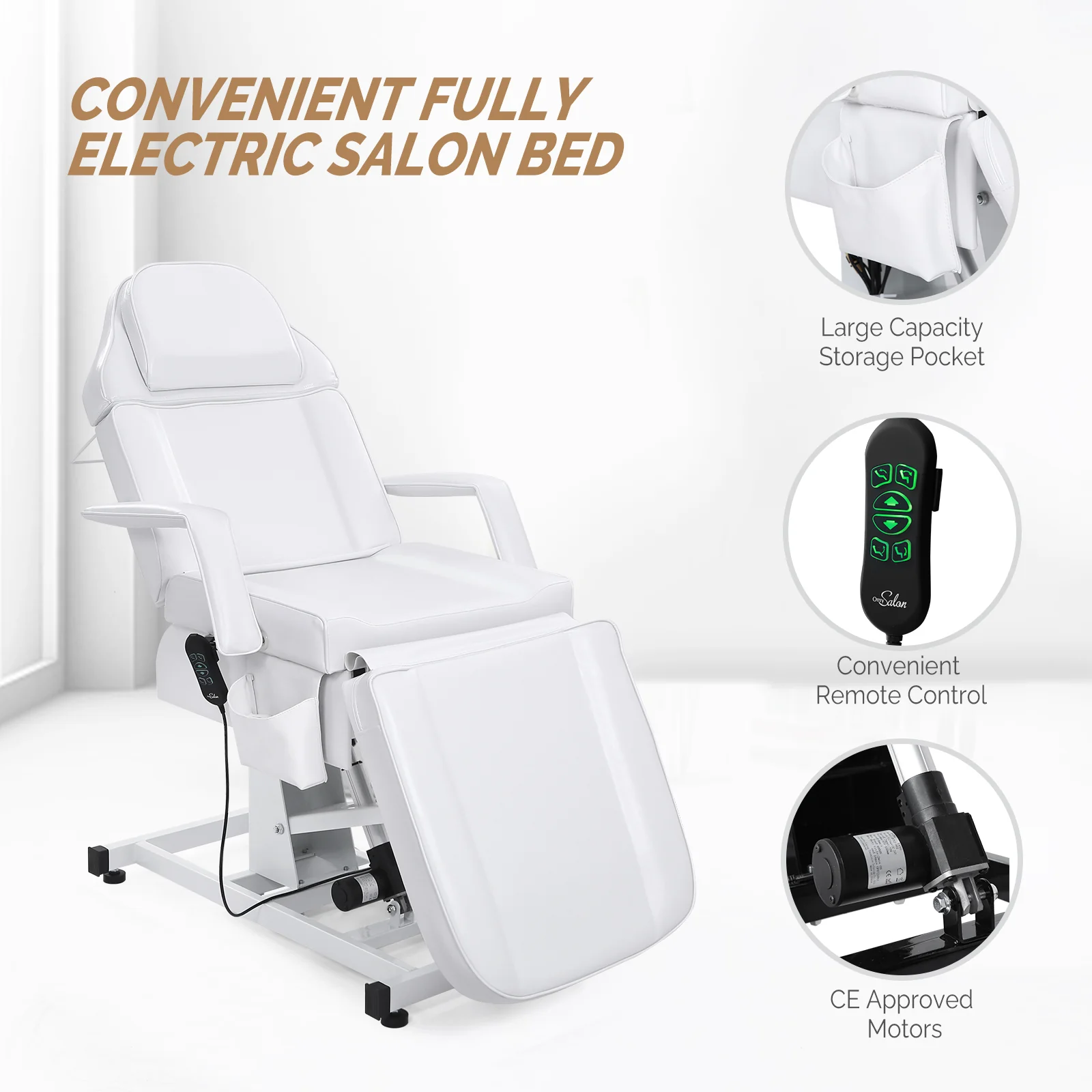 OmySalon FESB 75in Fully Electric Remote Adjustable Facial Massage Bed - Image 6