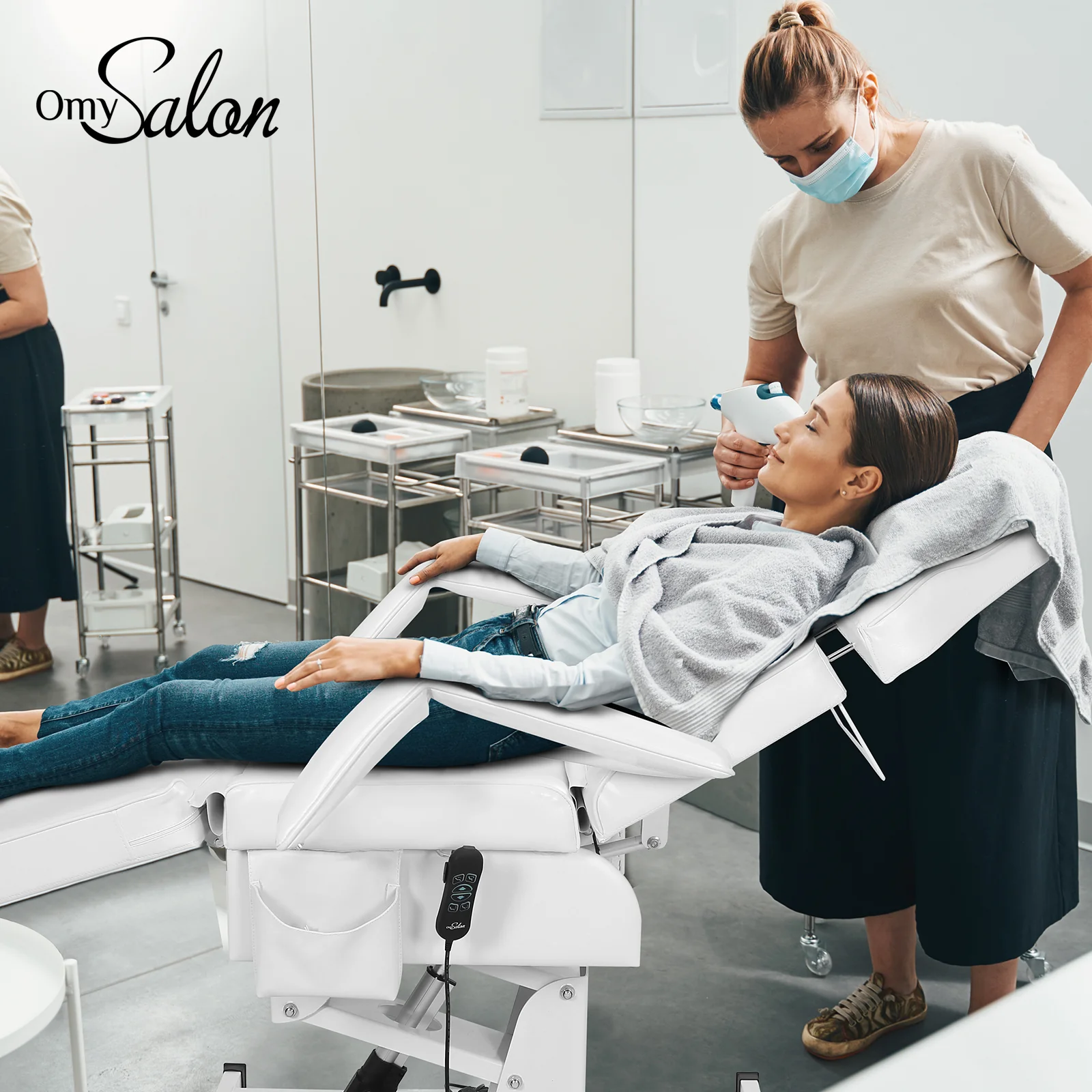 OmySalon FESB 75in Fully Electric Remote Adjustable Facial Massage Bed - Image 8