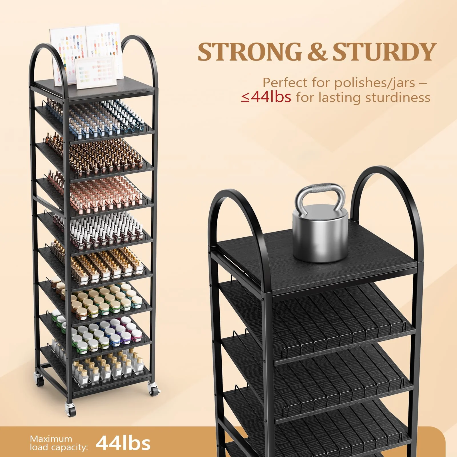 OmySalon 8-Tier Rolling Nail Polish & Powder Display Organizer Rack with Wheels - Image 14