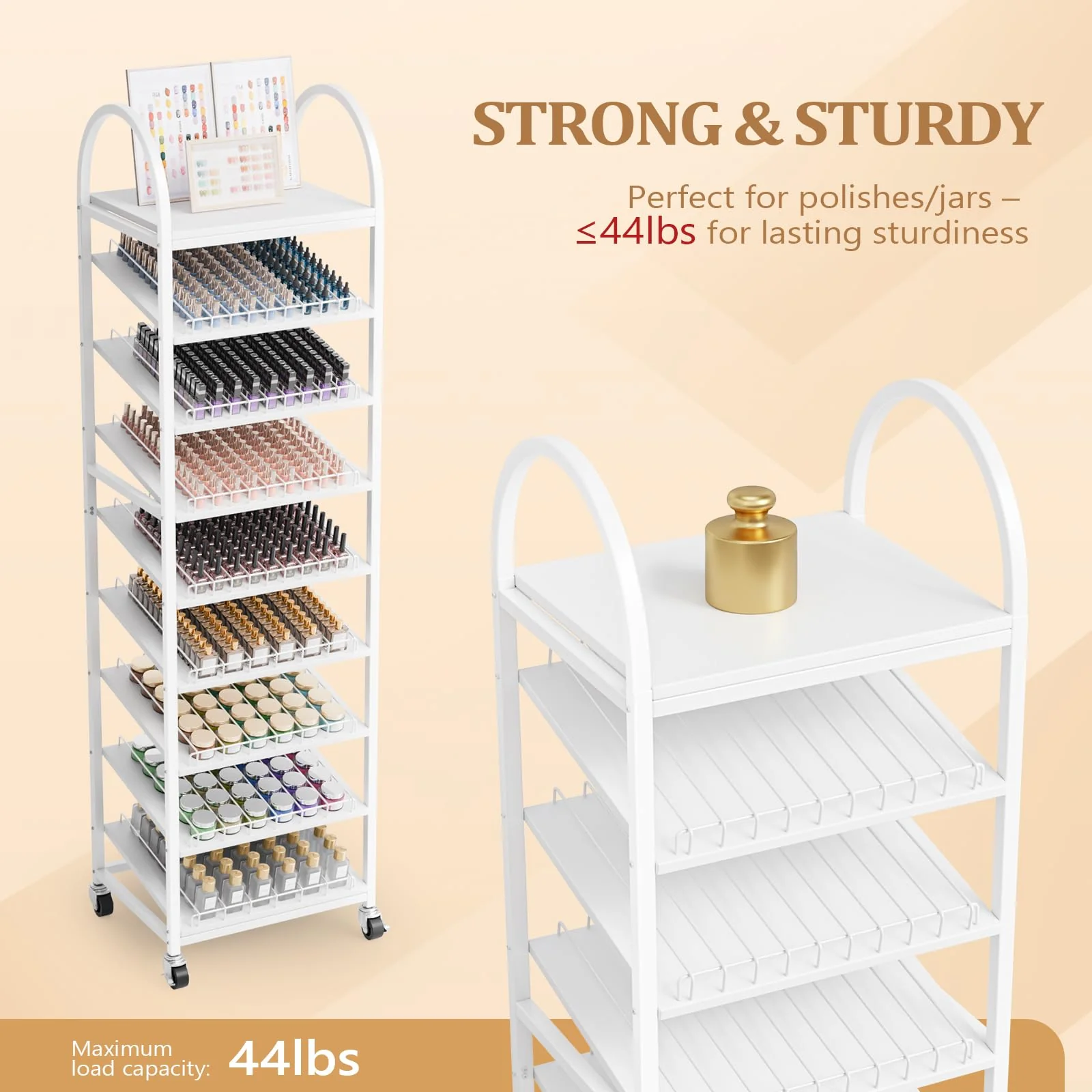 OmySalon 8-Tier Rolling Nail Polish & Powder Display Organizer Rack with Wheels - Image 7