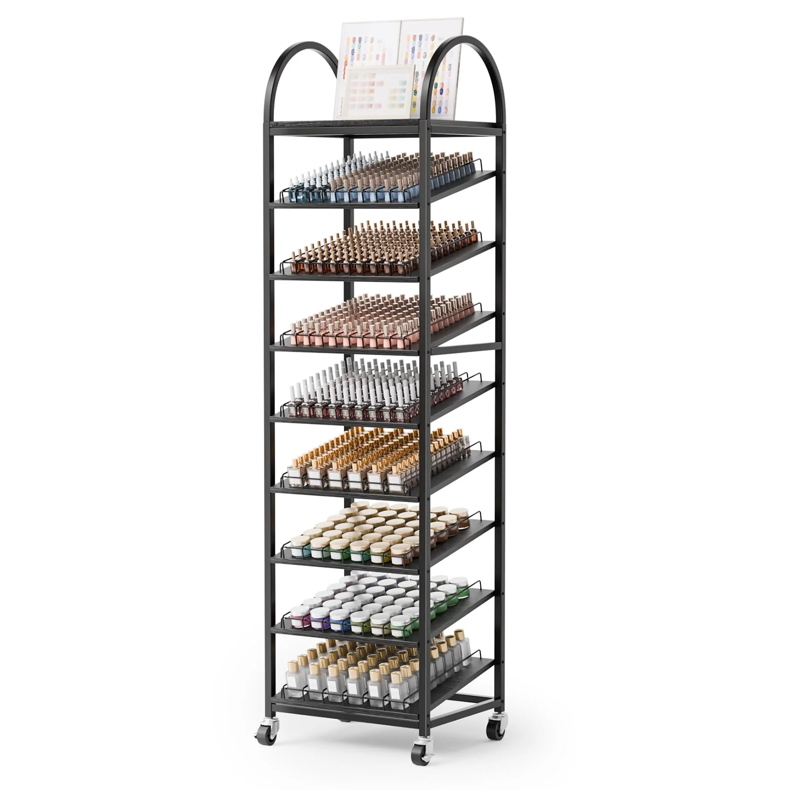 OmySalon 8-Tier Rolling Nail Polish & Powder Display Organizer Rack with Wheels - Image 8