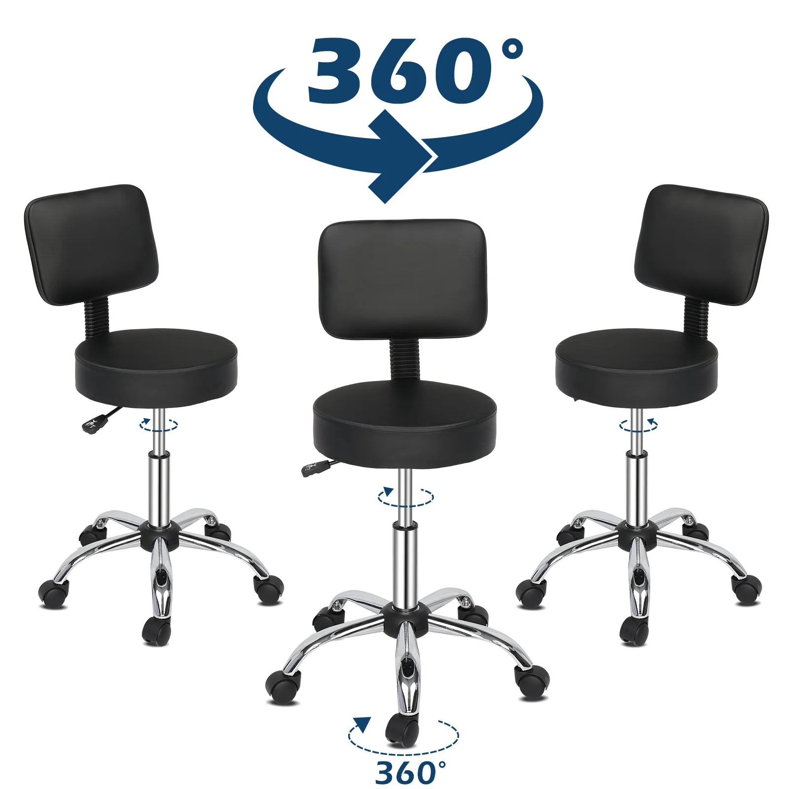 OmySalon Modern Height Adjustable Rotation Salon Round Bar Stool with Back - Image 4
