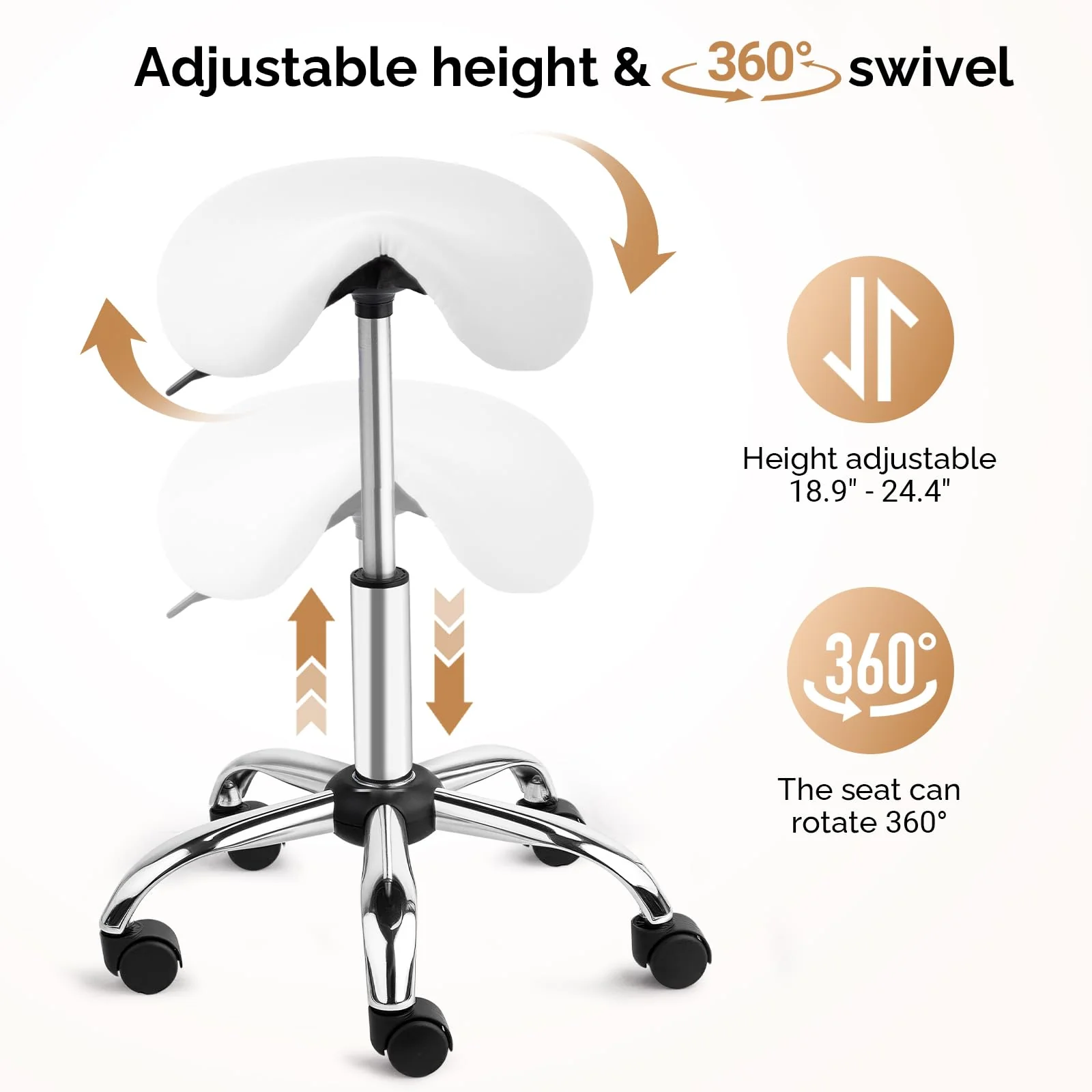 OmySalon Hydraulic Adjustable Rolling Saddle Stool with Swivel Wheels - Image 11