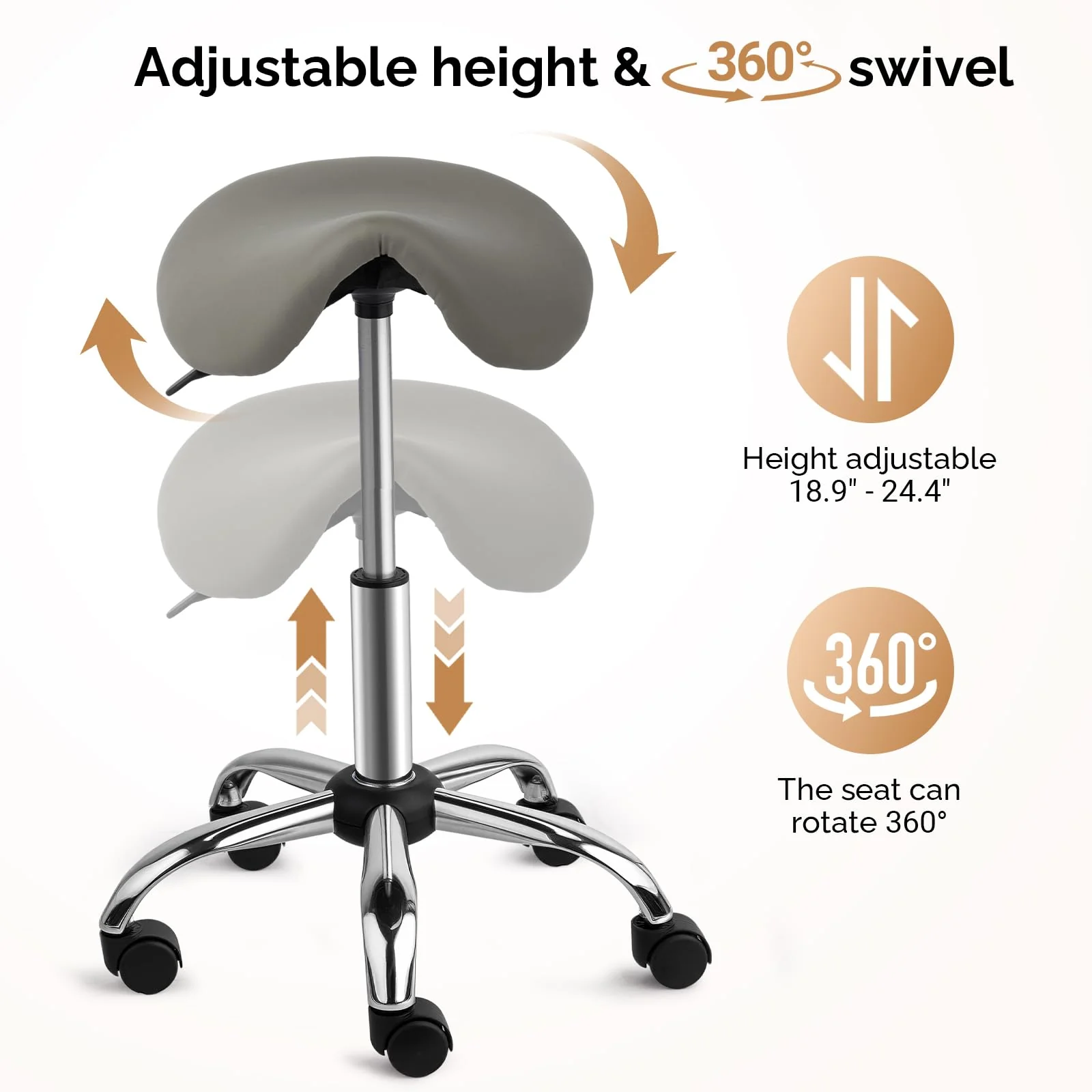 OmySalon Hydraulic Adjustable Rolling Saddle Stool with Swivel Wheels - Image 19