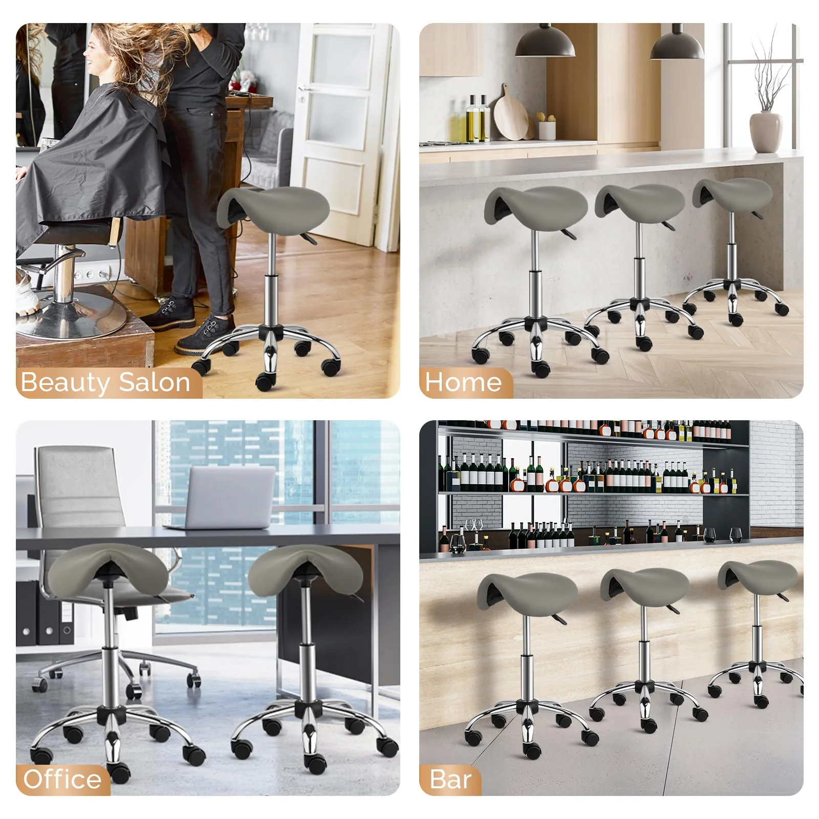 OmySalon Hydraulic Adjustable Rolling Saddle Stool with Swivel Wheels - Image 22