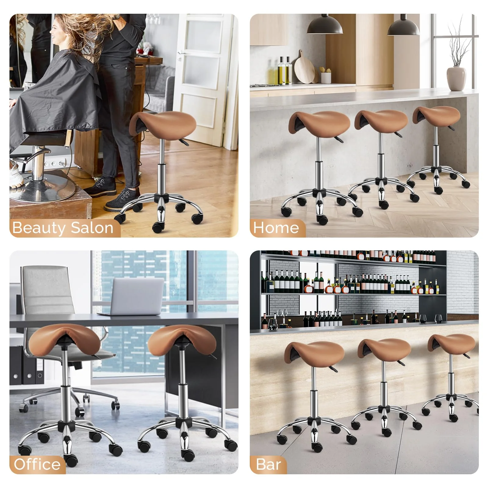 OmySalon Hydraulic Adjustable Rolling Saddle Stool with Swivel Wheels - Image 30