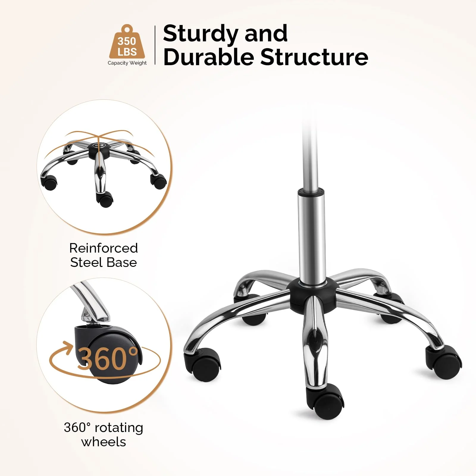 OmySalon Hydraulic Adjustable Rolling Saddle Stool with Swivel Wheels - Image 6