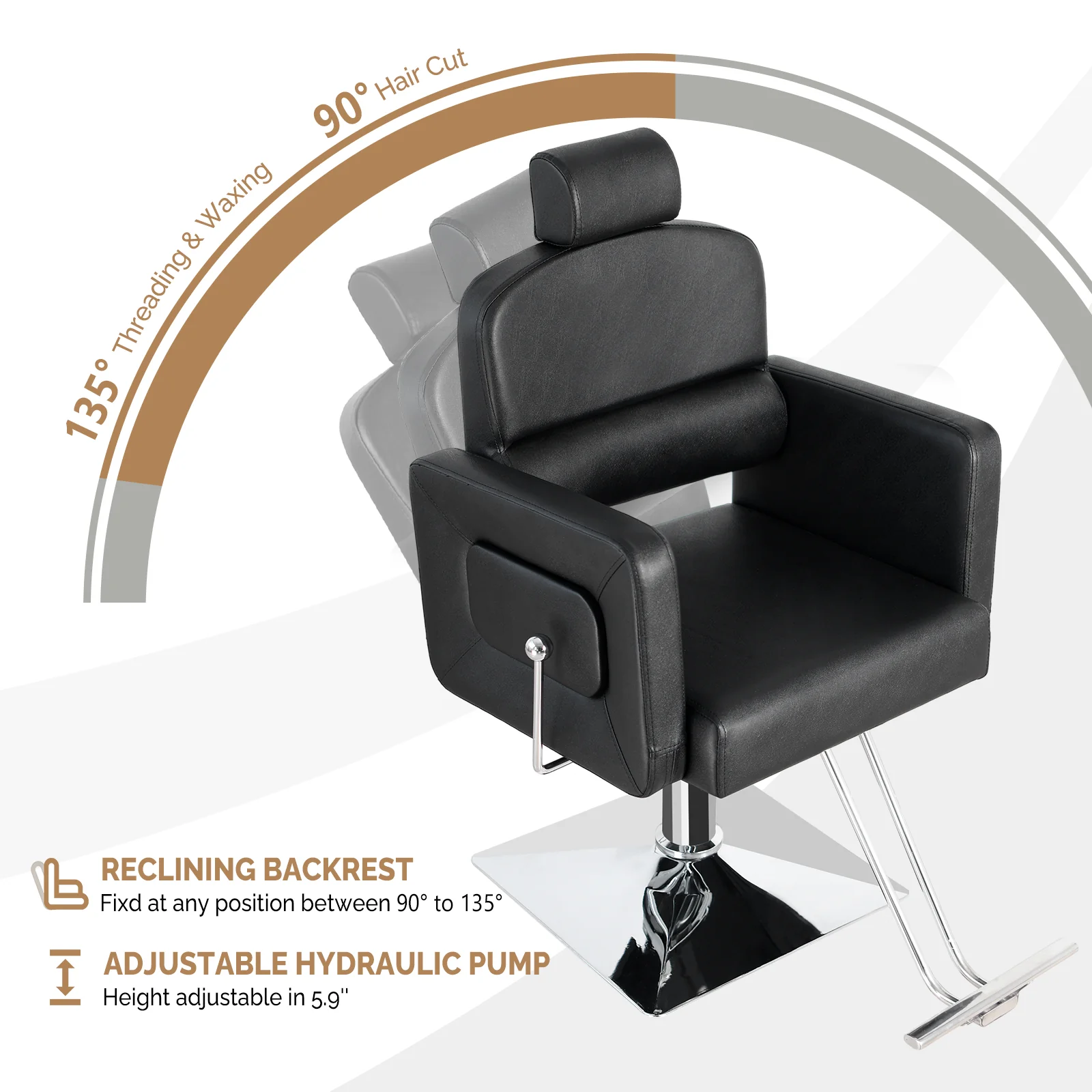OmySalon SC1801 All Purpose Heavy Duty Reclining Minimalist Hair Salon Chair w/Headrest - Image 3