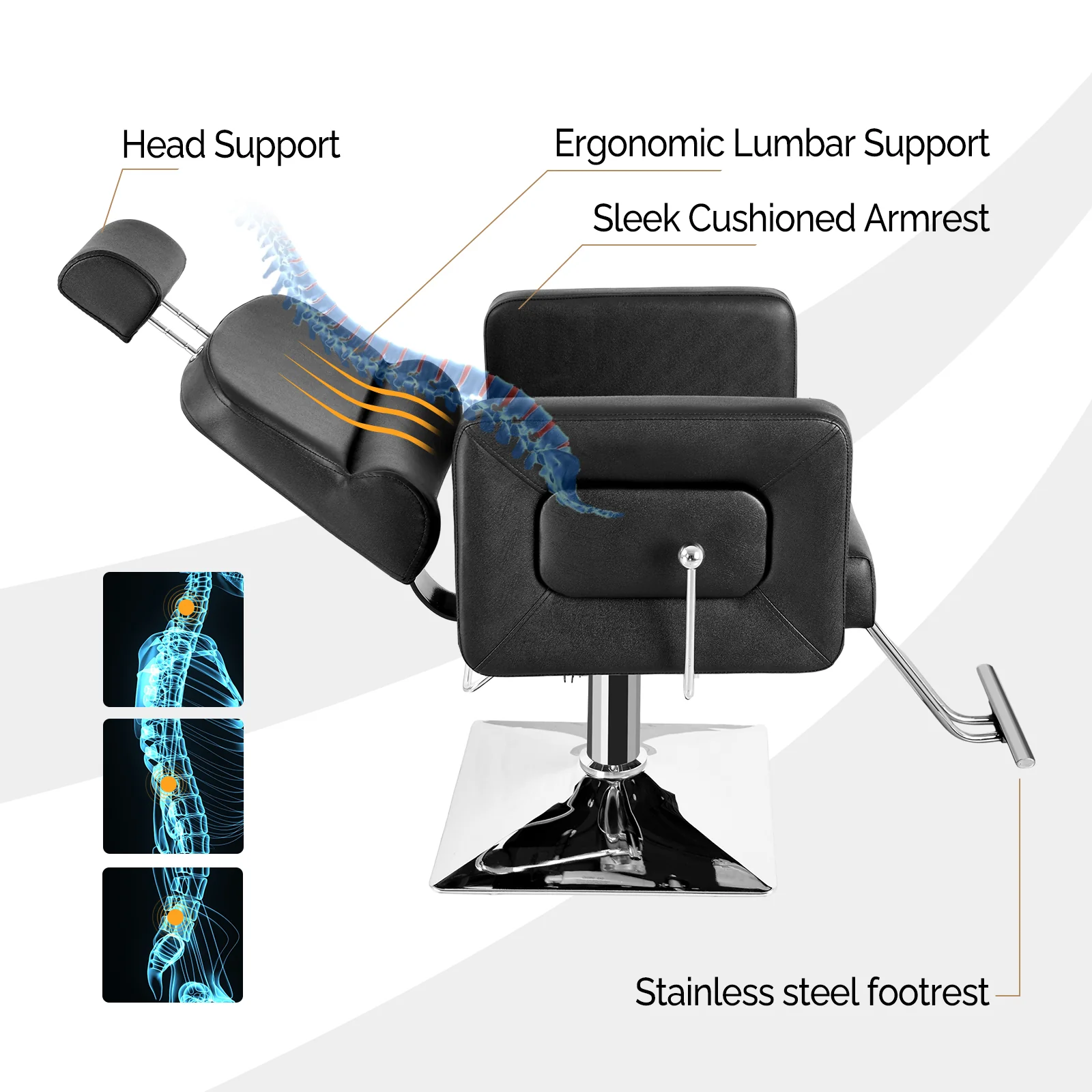 OmySalon SC1801 All Purpose Heavy Duty Reclining Minimalist Hair Salon Chair w/Headrest - Image 4