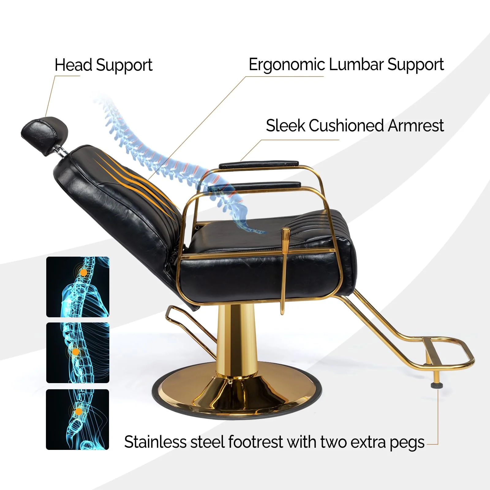 OmySalon SC2201 All Purpose Heavy Duty Reclining Hair Salon Chair w/Headrest - Image 5