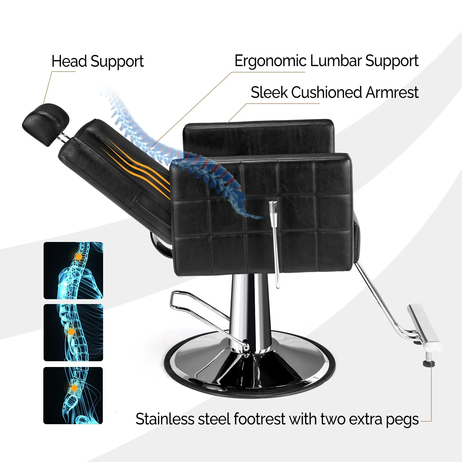 OmySalon SC2301 All Purpose Heavy Duty Hydraulic Reclining Hair Salon Chair w/Headrest - Image 13