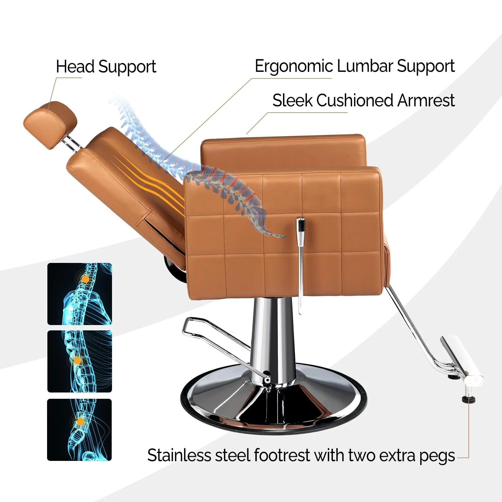 OmySalon SC2301 All Purpose Heavy Duty Hydraulic Reclining Hair Salon Chair w/Headrest - Image 4