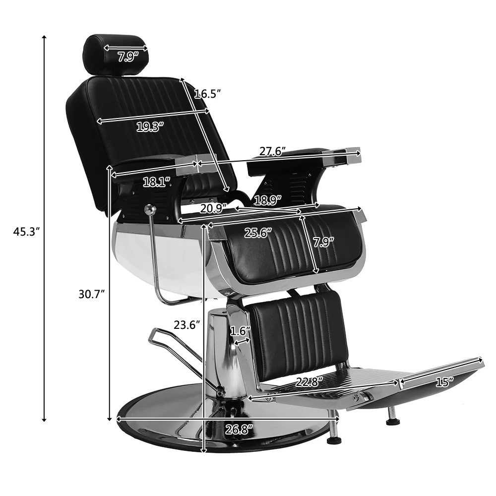 OmySalon PH773 Professional Heavy Duty Hydraulic Reclining Barber Chair - Image 3