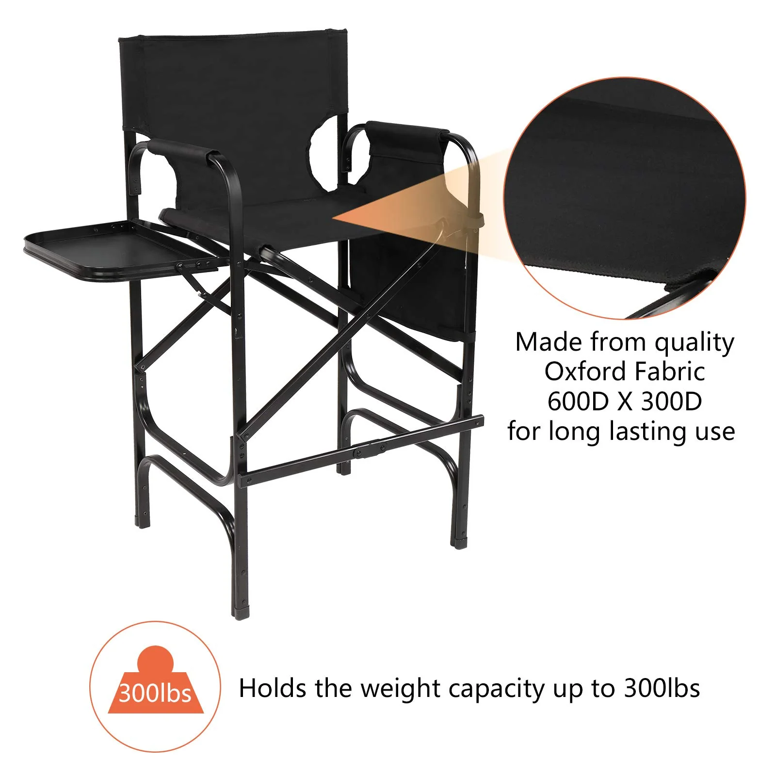 Omysalon 30in Portable Folding Director Chair with Collapsible Side Table - Image 10
