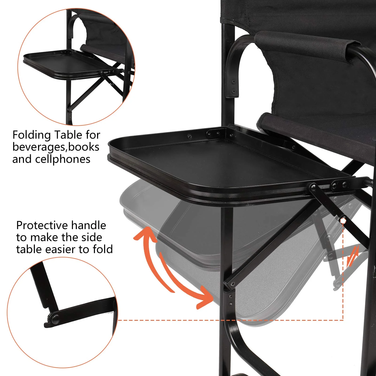 Omysalon 30in Portable Folding Director Chair with Collapsible Side Table - Image 11