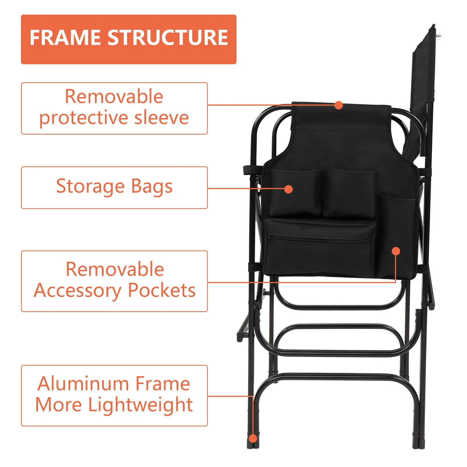 Omysalon 30in Portable Folding Director Chair with Collapsible Side Table - Image 12