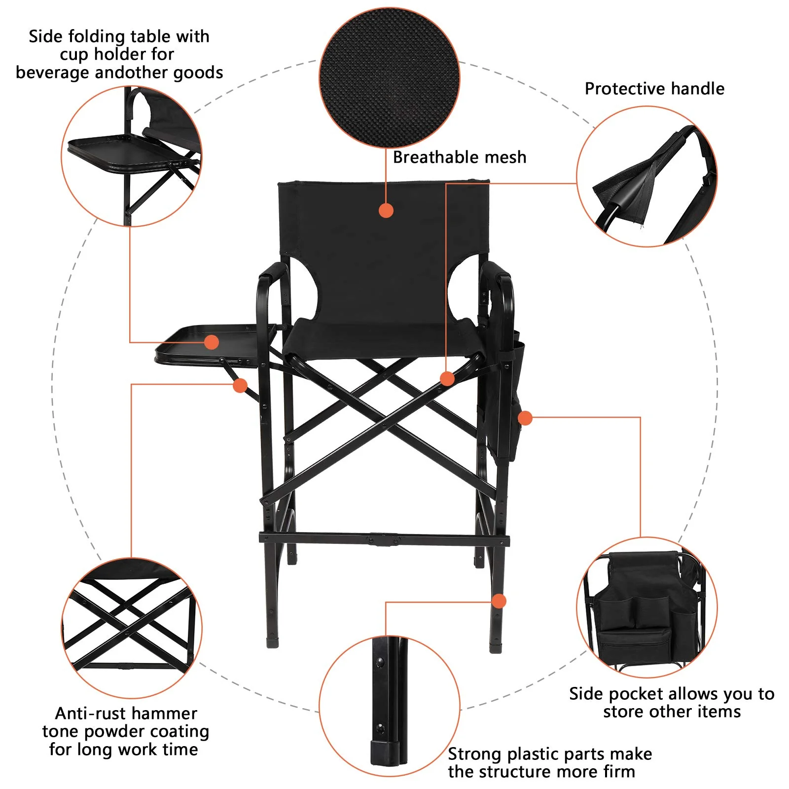 Omysalon 30in Portable Folding Director Chair with Collapsible Side Table - Image 14