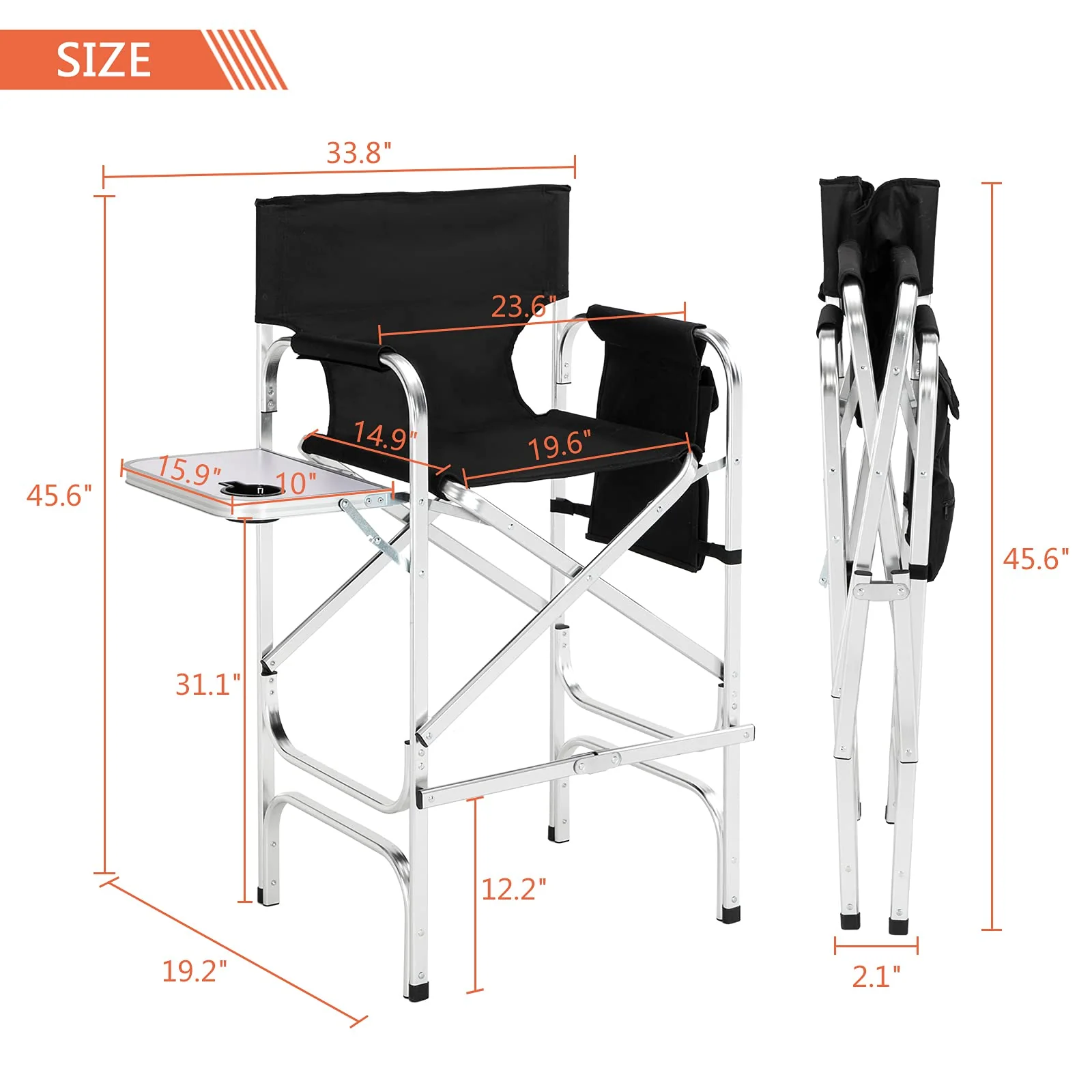Omysalon 30in Portable Folding Director Chair with Collapsible Side Table - Image 18