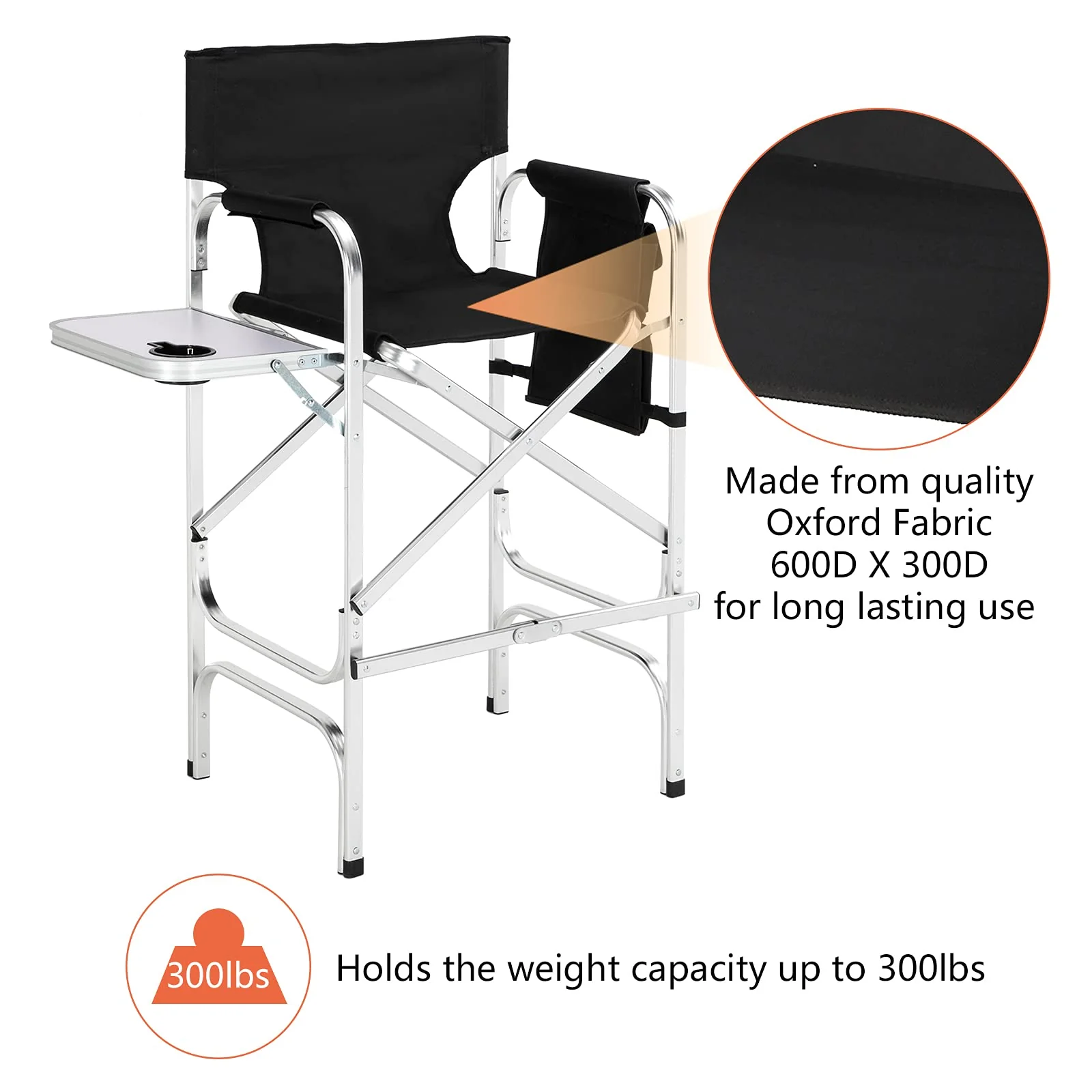 Omysalon 30in Portable Folding Director Chair with Collapsible Side Table - Image 19