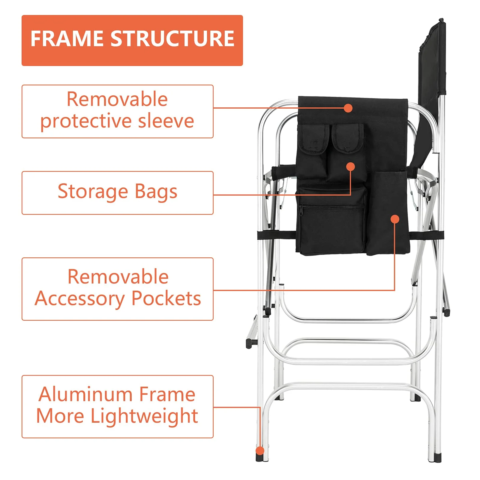 Omysalon 30in Portable Folding Director Chair with Collapsible Side Table - Image 20