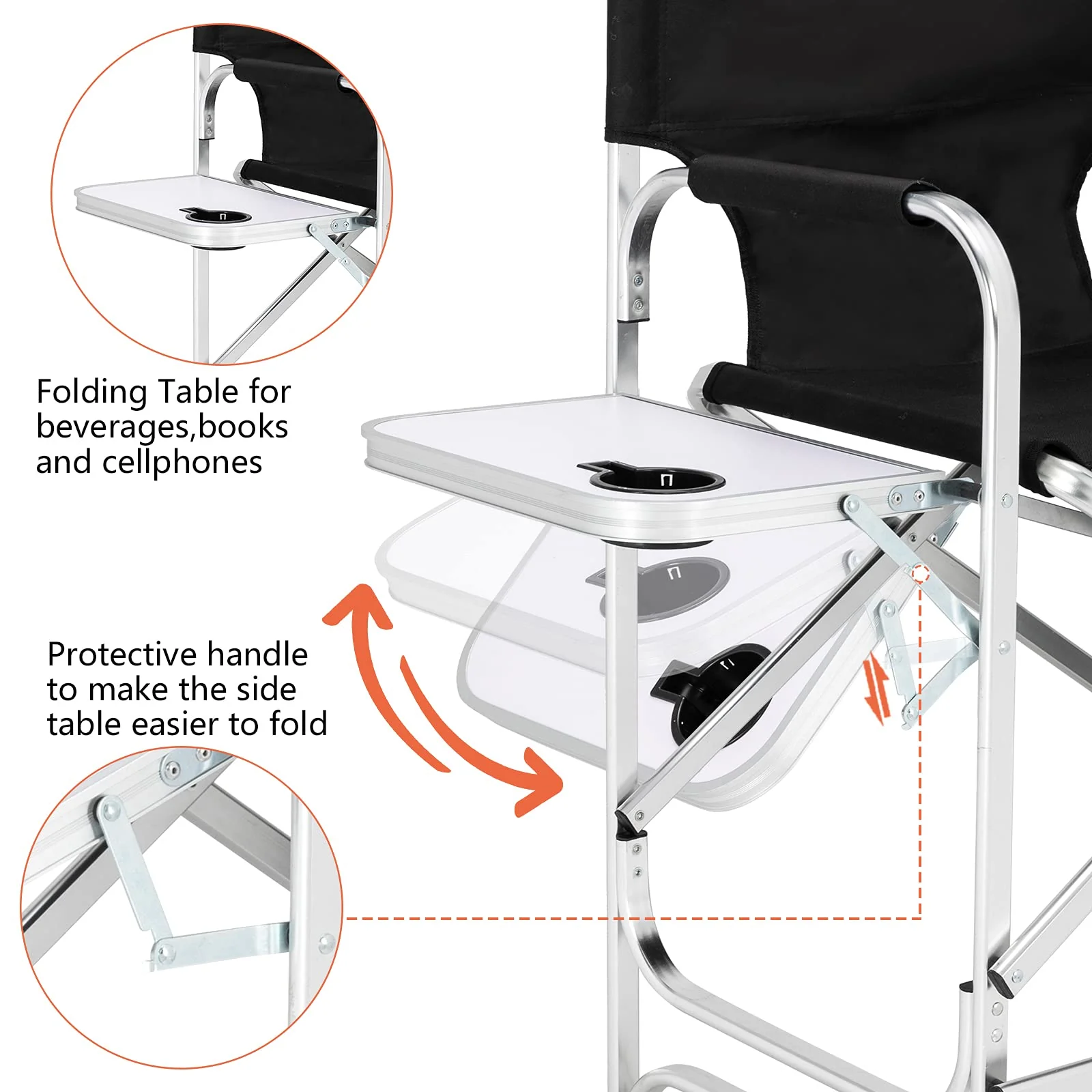 Omysalon 30in Portable Folding Director Chair with Collapsible Side Table - Image 21