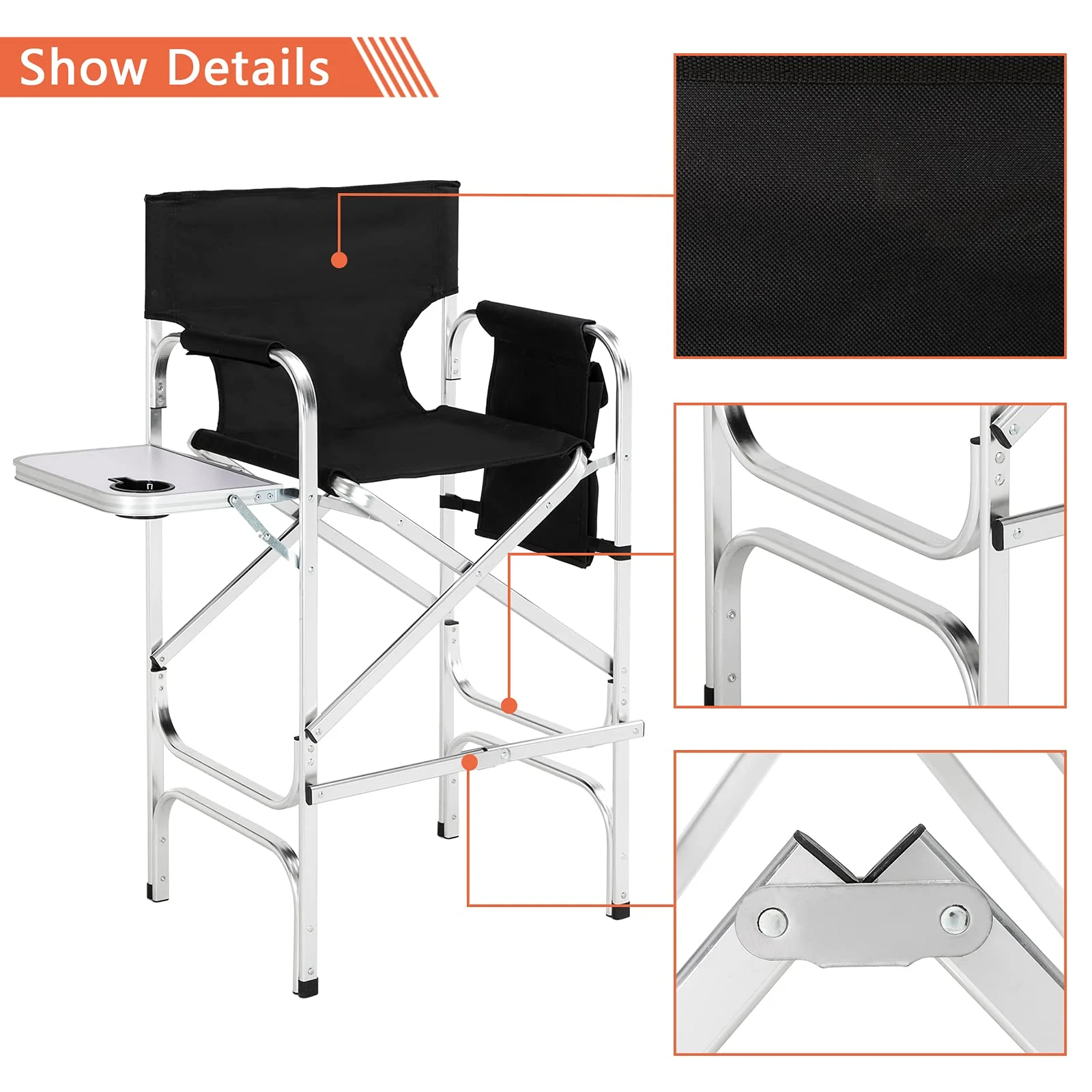 Omysalon 30in Portable Folding Director Chair with Collapsible Side Table - Image 22