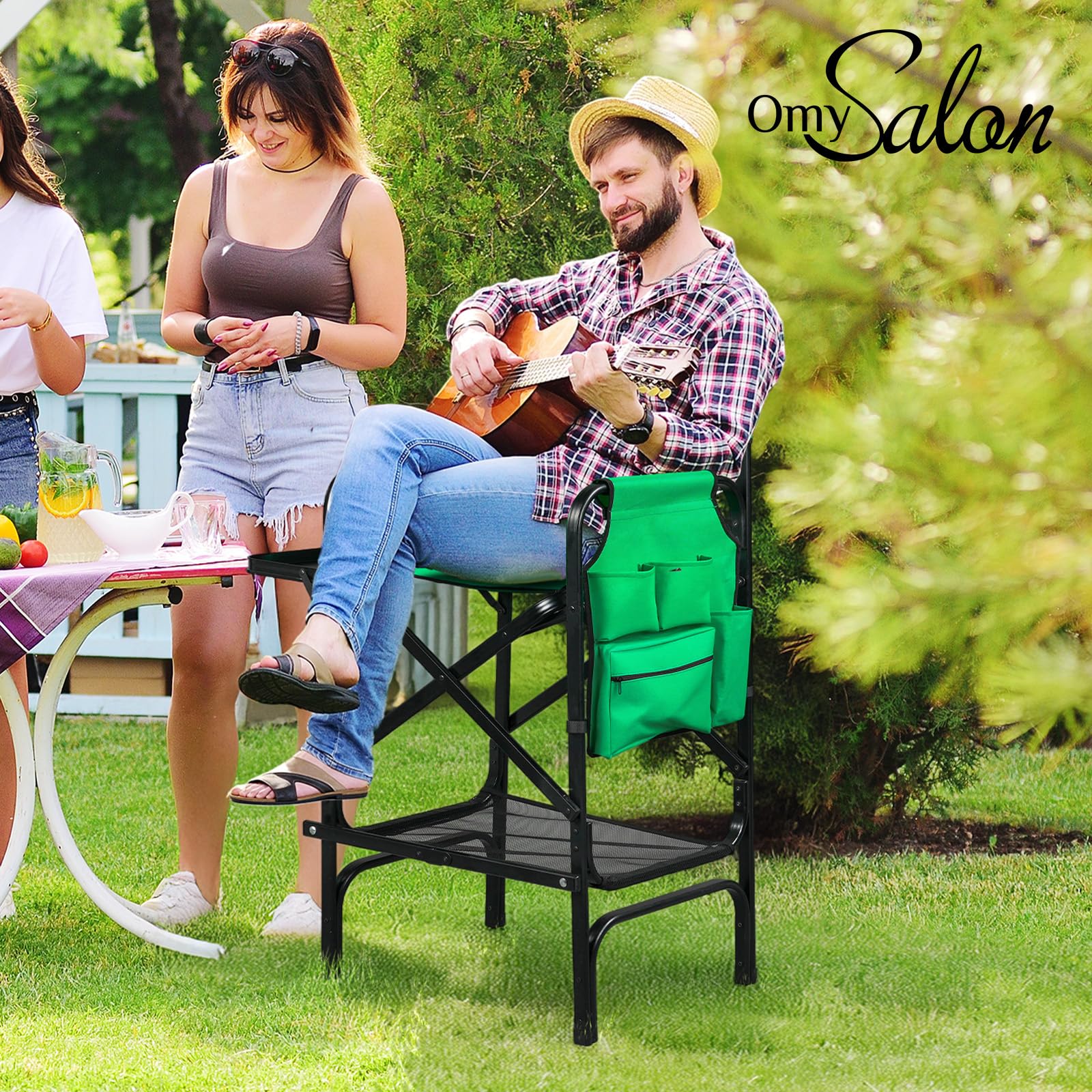 Omysalon 30in Portable Folding Director Chair with Collapsible Side Table - Image 24