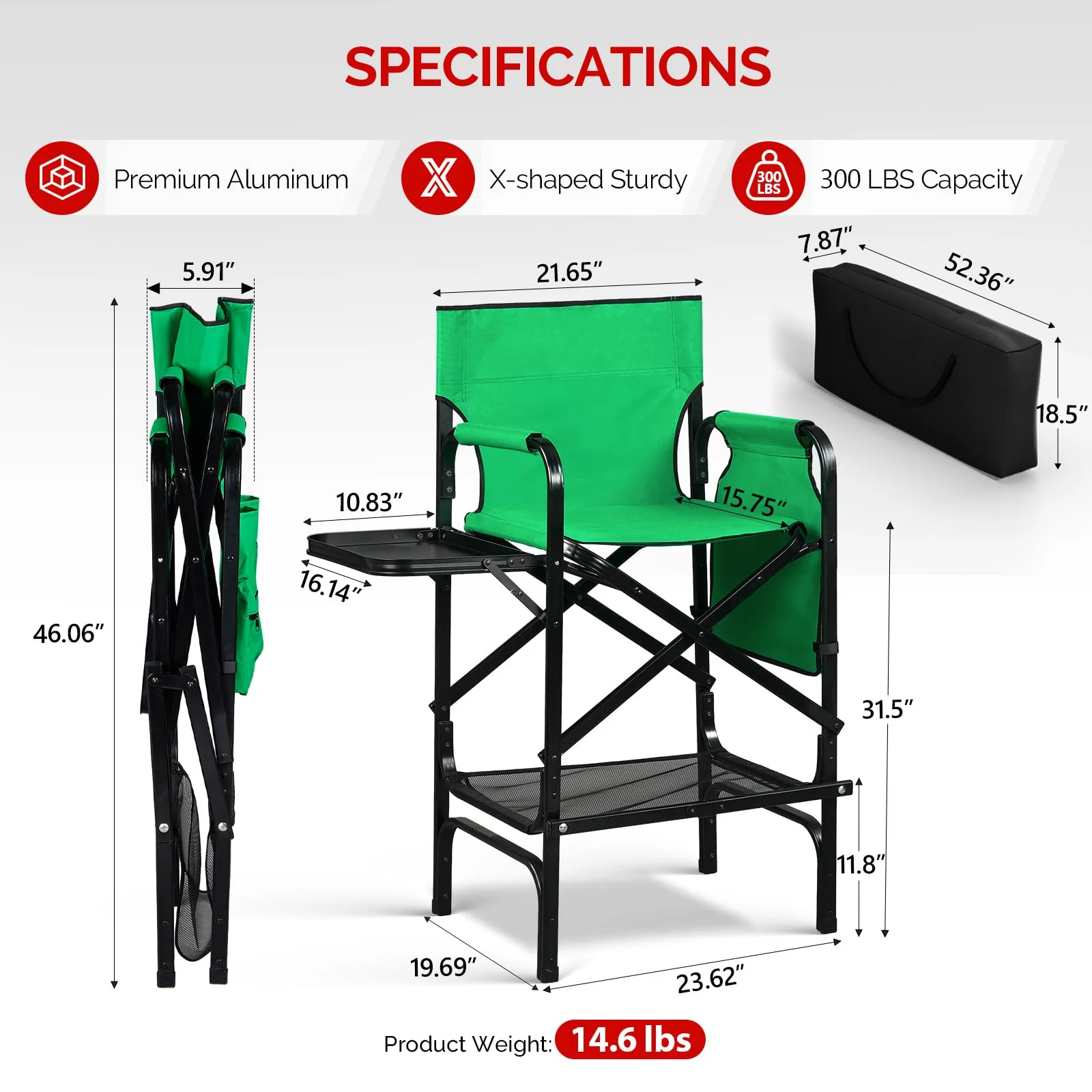 Omysalon 30in Portable Folding Director Chair with Collapsible Side Table - Image 25