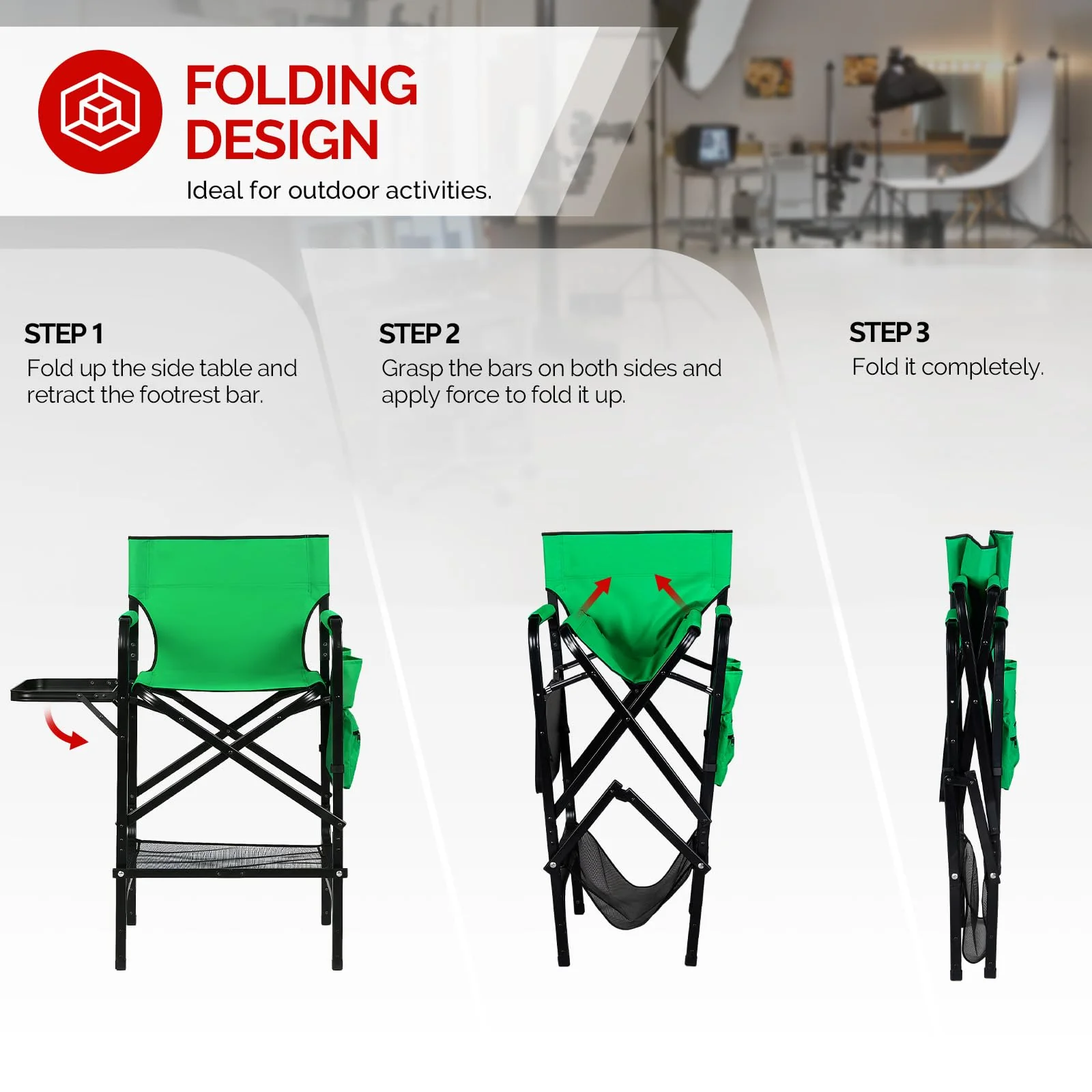 Omysalon 30in Portable Folding Director Chair with Collapsible Side Table - Image 26