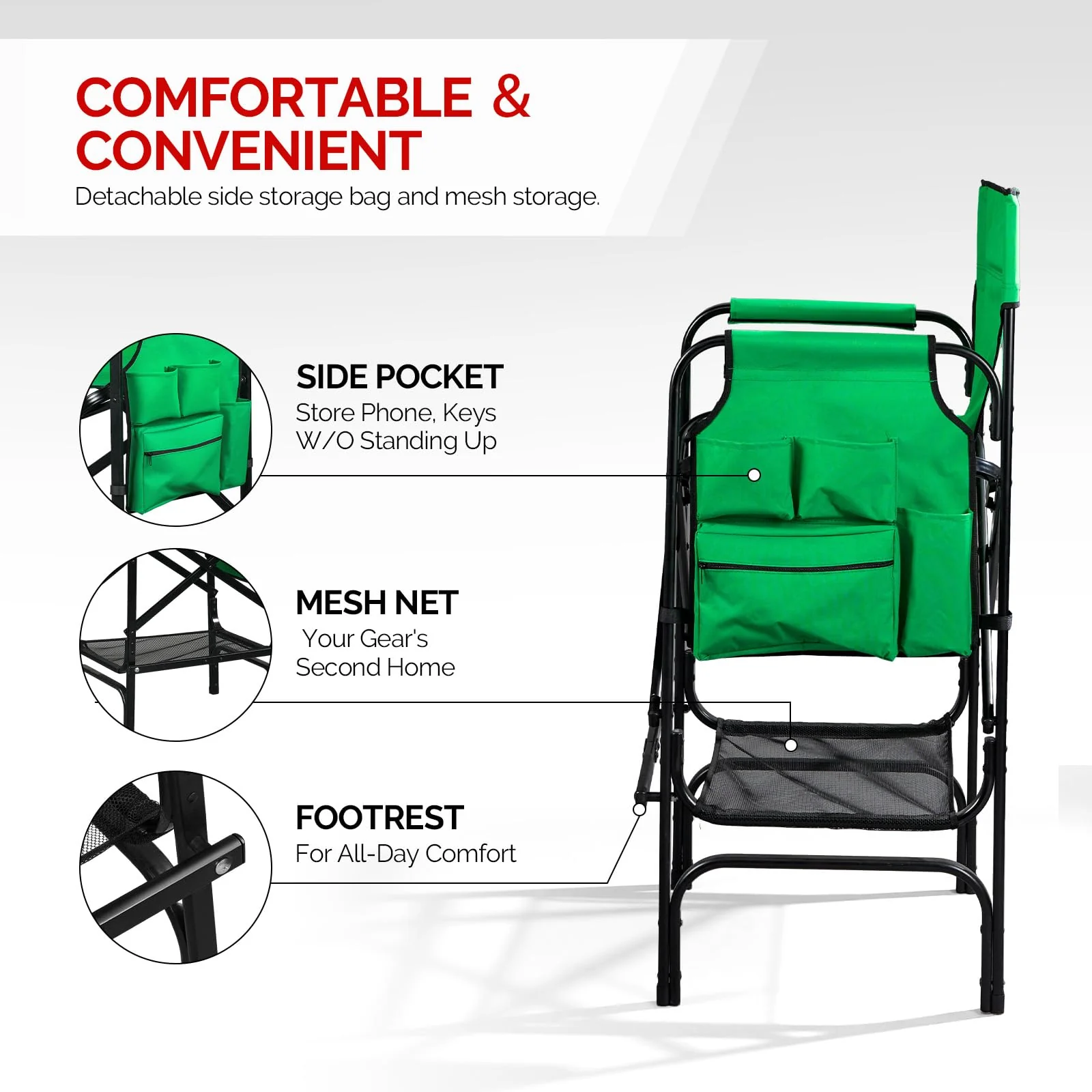 Omysalon 30in Portable Folding Director Chair with Collapsible Side Table - Image 28