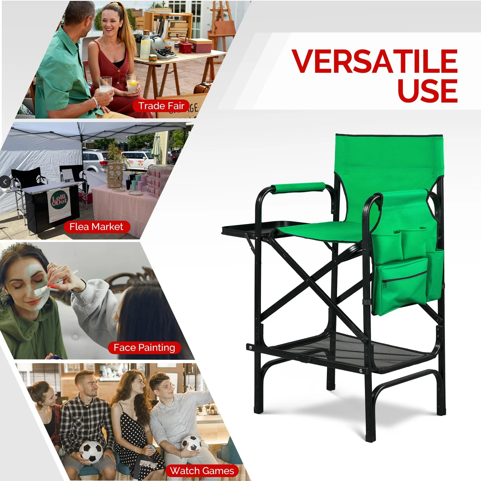 Omysalon 30in Portable Folding Director Chair with Collapsible Side Table - Image 29