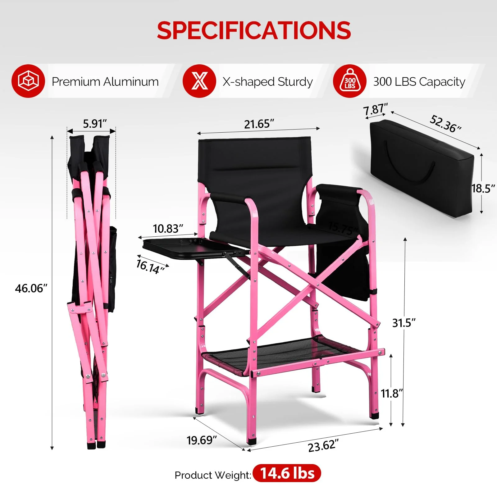 Omysalon 30in Portable Folding Director Chair with Collapsible Side Table - Image 32