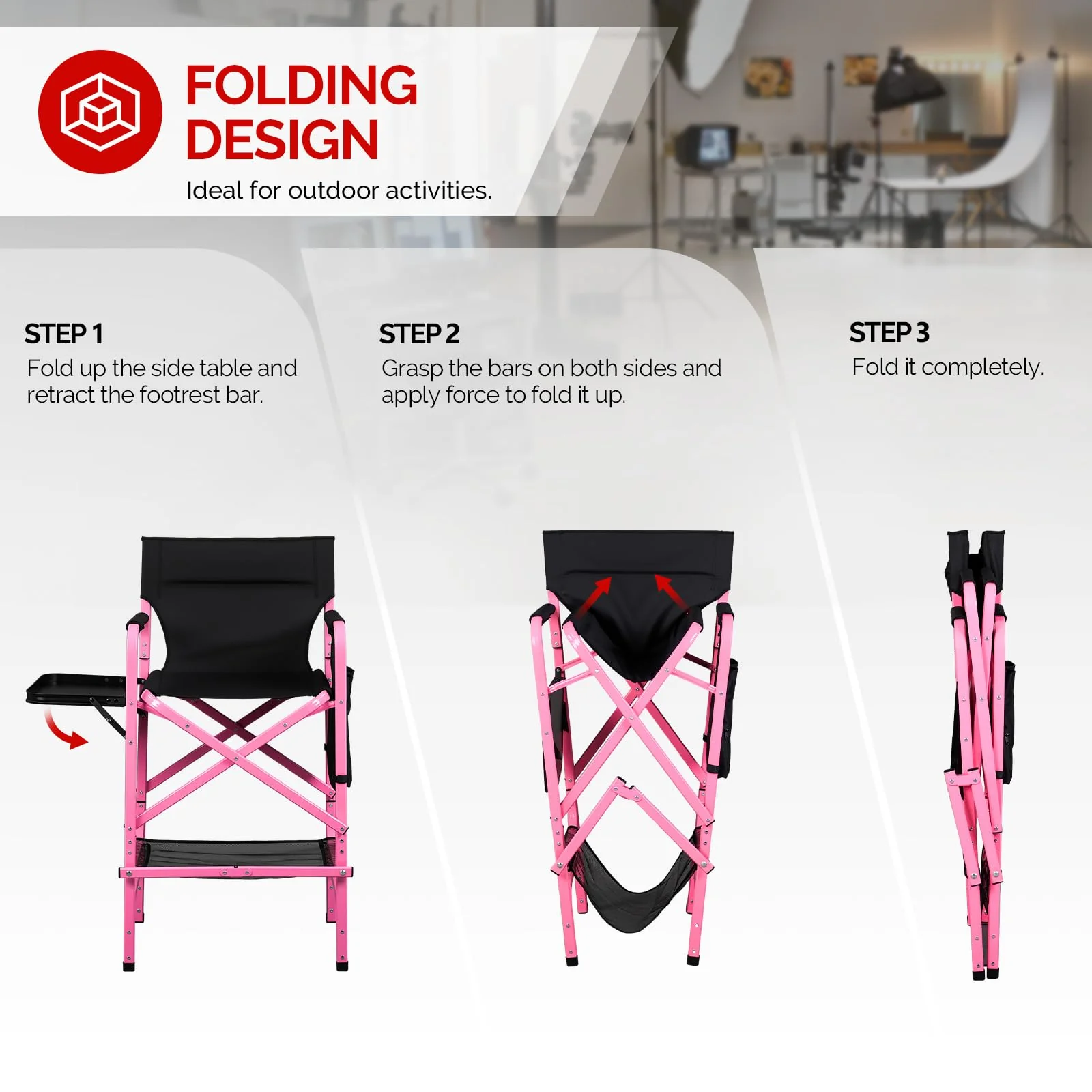 Omysalon 30in Portable Folding Director Chair with Collapsible Side Table - Image 33