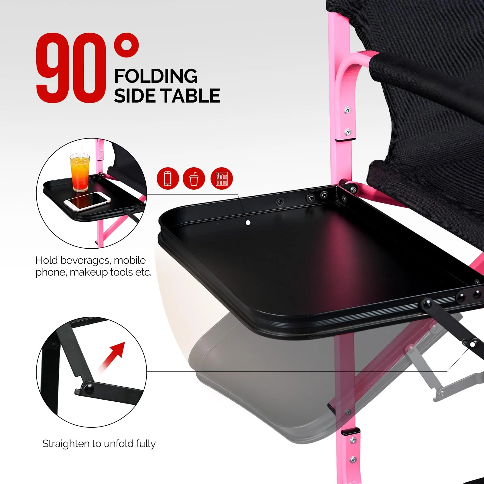 Omysalon 30in Portable Folding Director Chair with Collapsible Side Table - Image 34