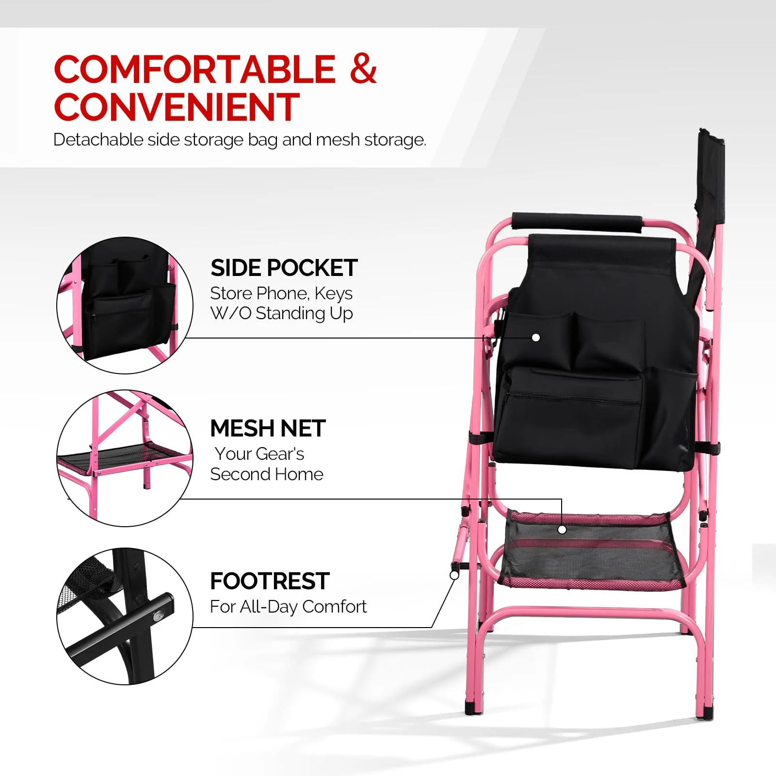 Omysalon 30in Portable Folding Director Chair with Collapsible Side Table - Image 35
