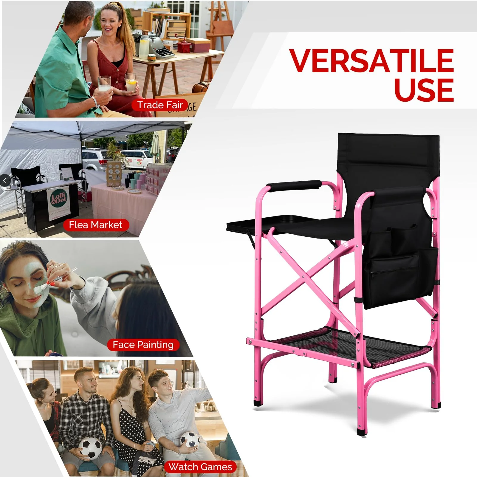 Omysalon 30in Portable Folding Director Chair with Collapsible Side Table - Image 36