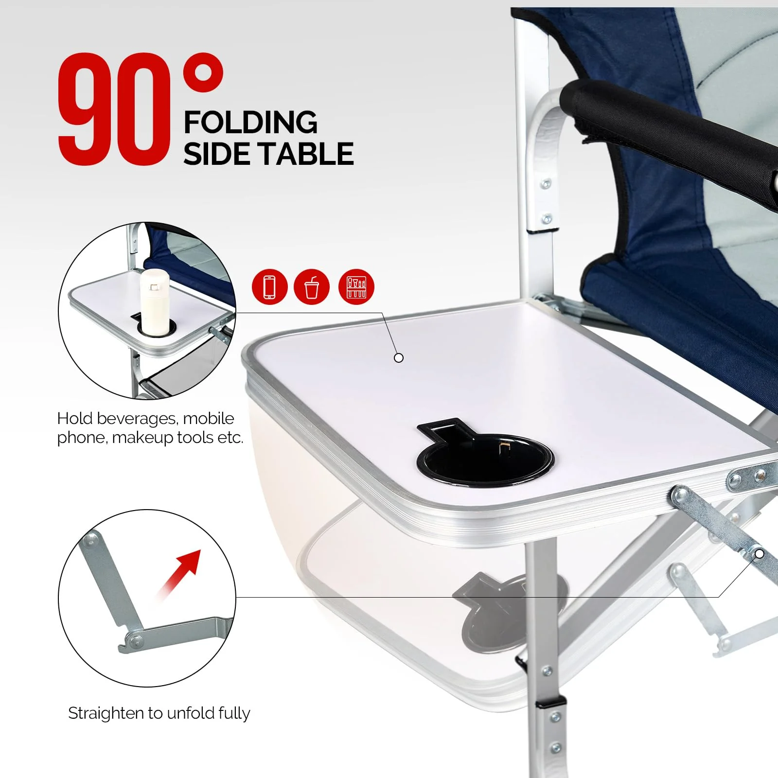 Omysalon 30in Portable Folding Director Chair with Collapsible Side Table - Image 5
