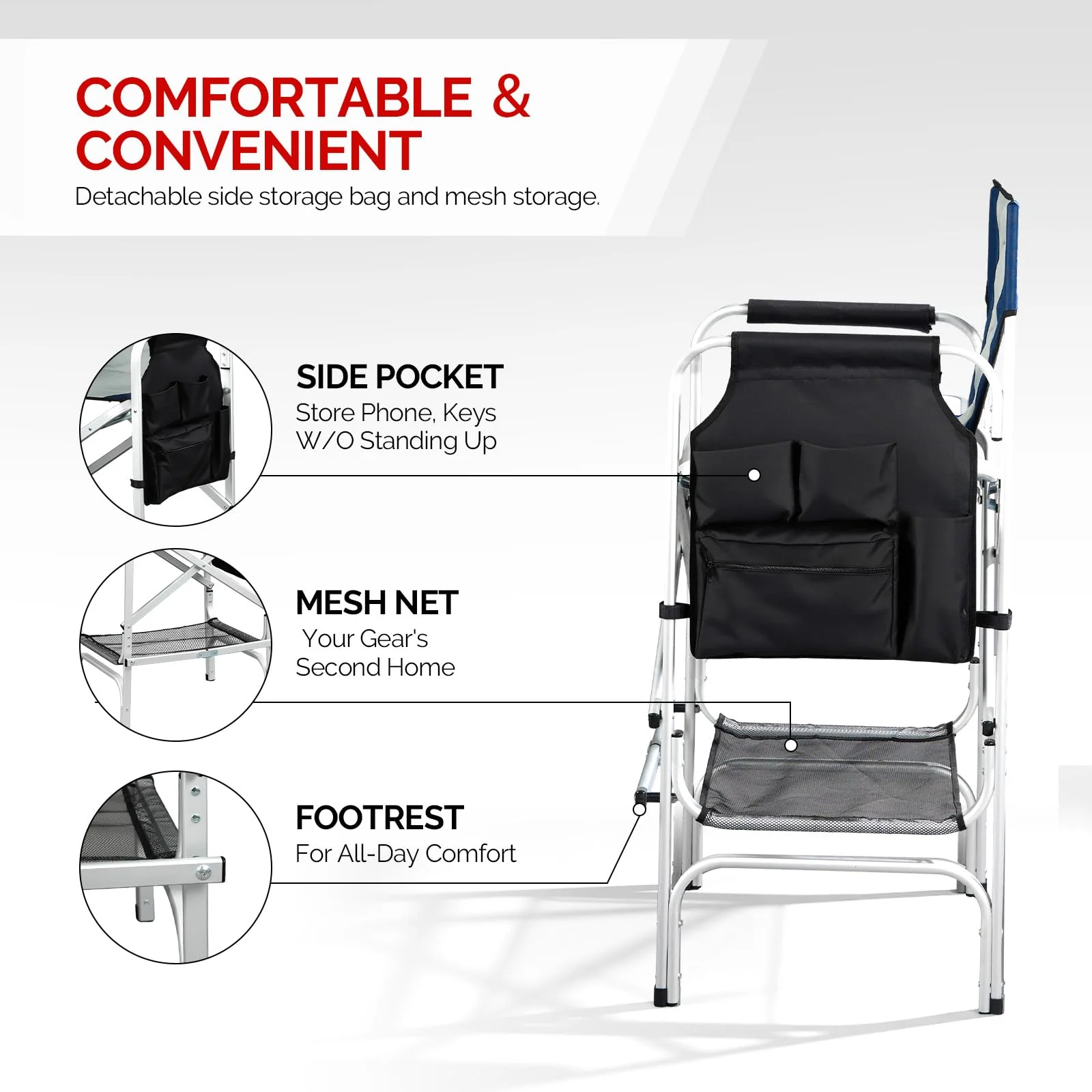 Omysalon 30in Portable Folding Director Chair with Collapsible Side Table - Image 6