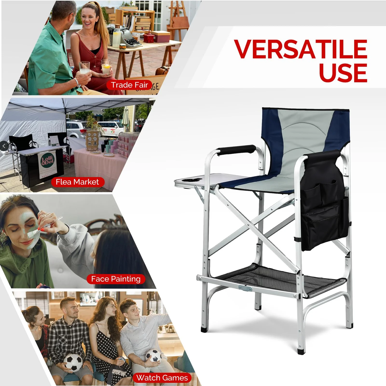 Omysalon 30in Portable Folding Director Chair with Collapsible Side Table - Image 7