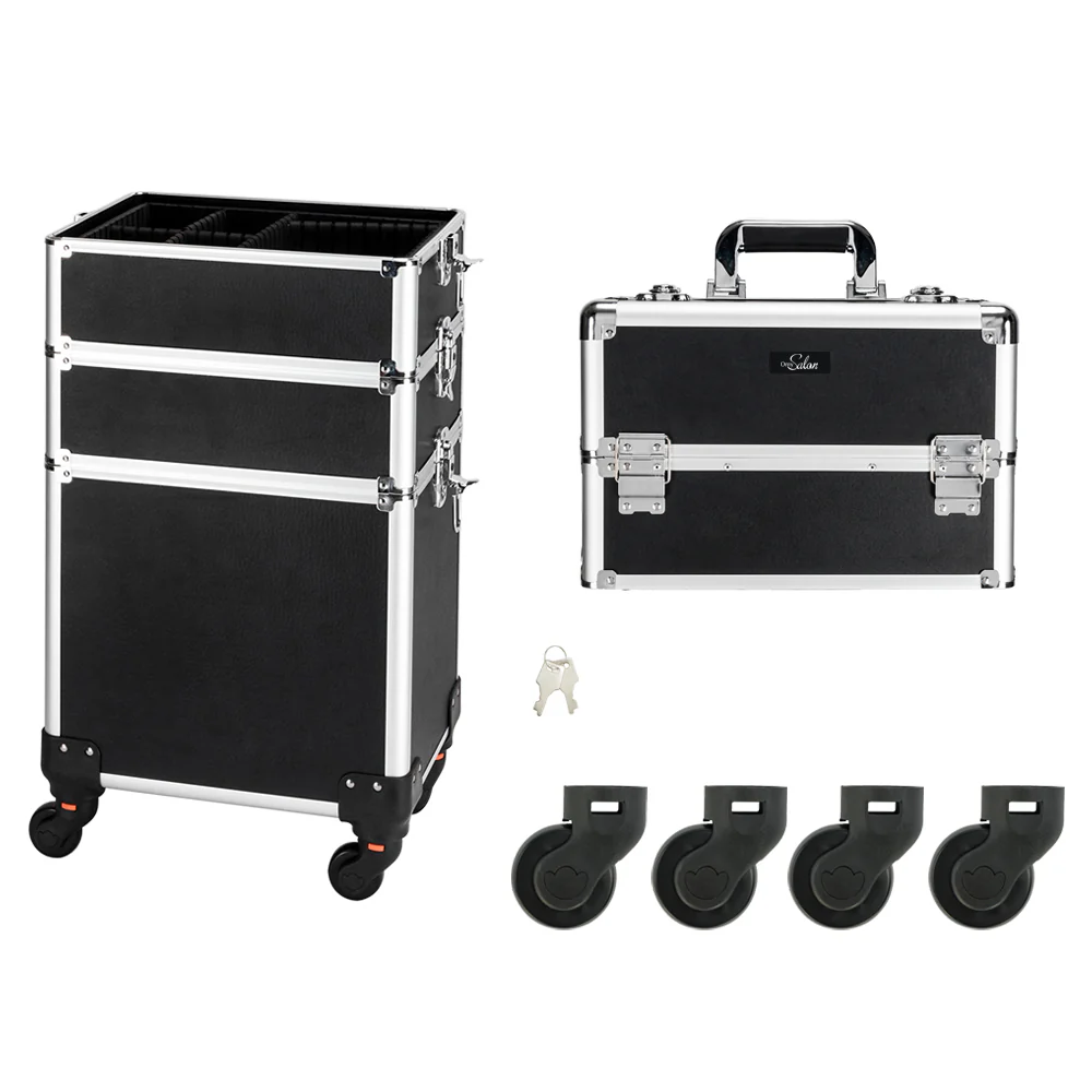 Omysalon MCA401 4-in-1 Aluminum Lockable Rolling Makeup Cosmetic Organizer Train Case - Image 13