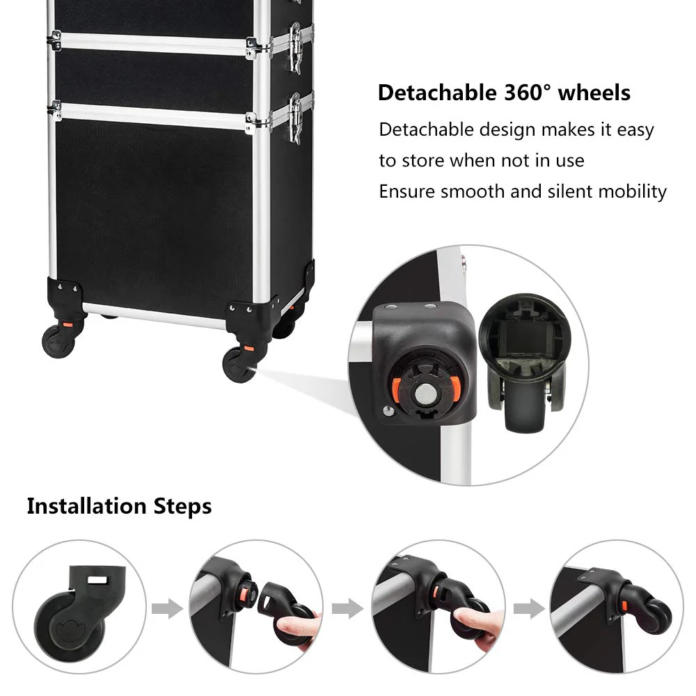 Omysalon MCA401 4-in-1 Aluminum Lockable Rolling Makeup Cosmetic Organizer Train Case - Image 14