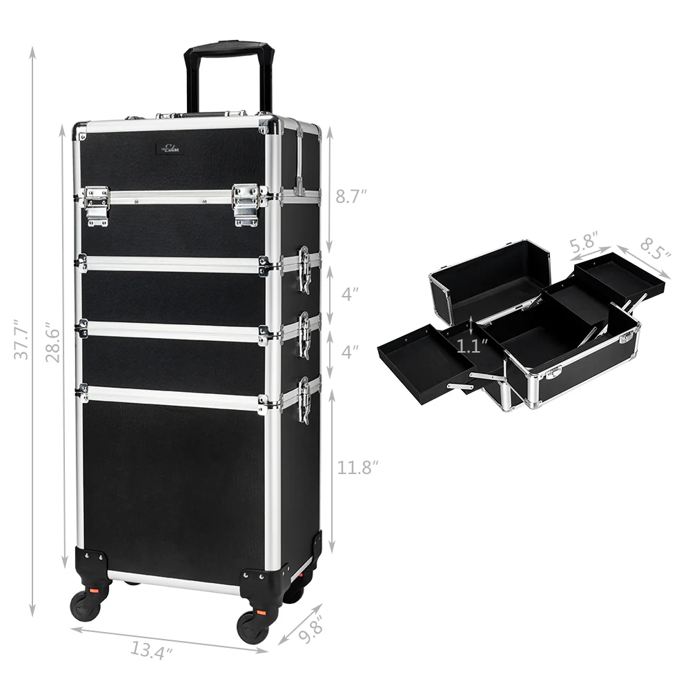 Omysalon MCA401 4-in-1 Aluminum Lockable Rolling Makeup Cosmetic Organizer Train Case - Image 15