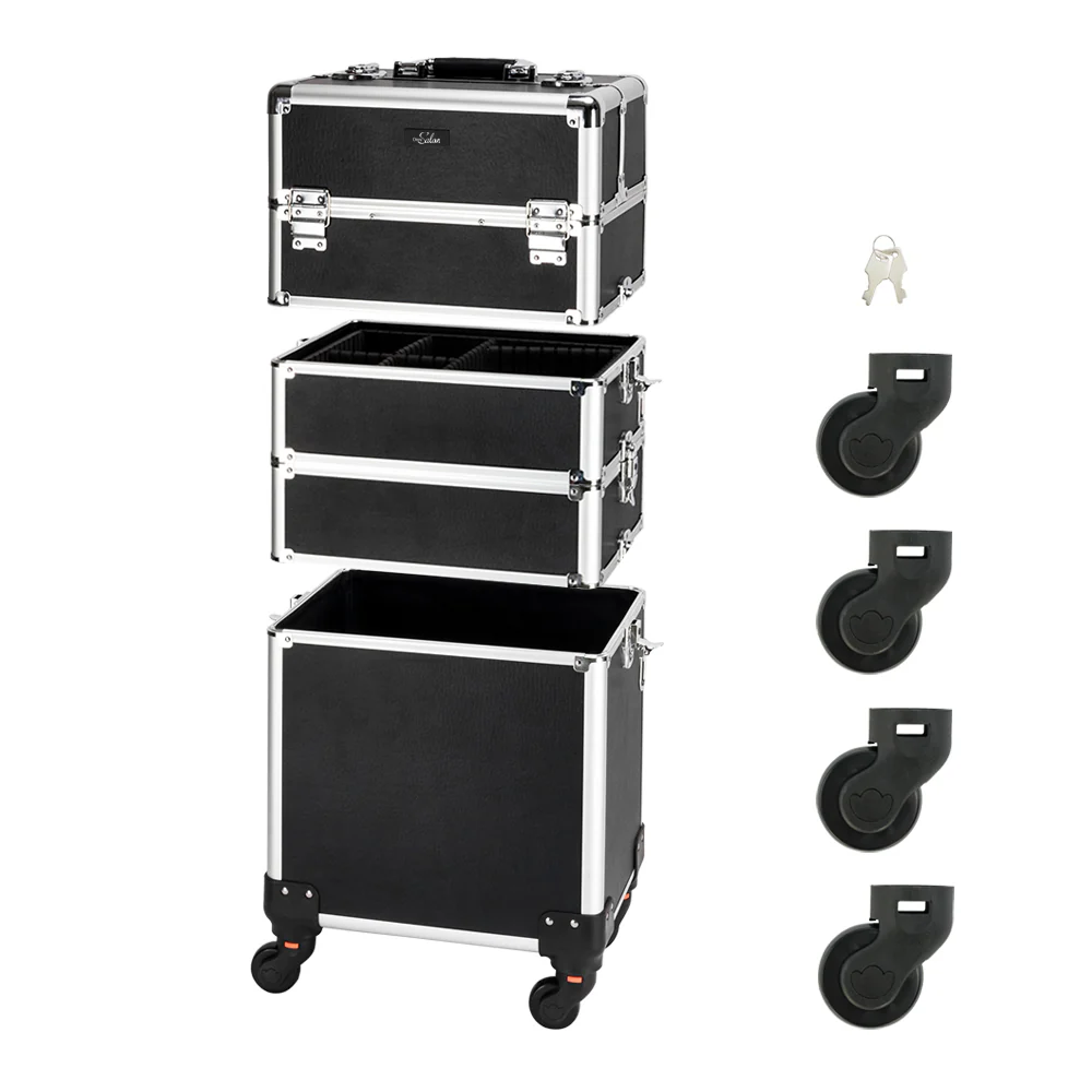 Omysalon MCA401 4-in-1 Aluminum Lockable Rolling Makeup Cosmetic Organizer Train Case - Image 16