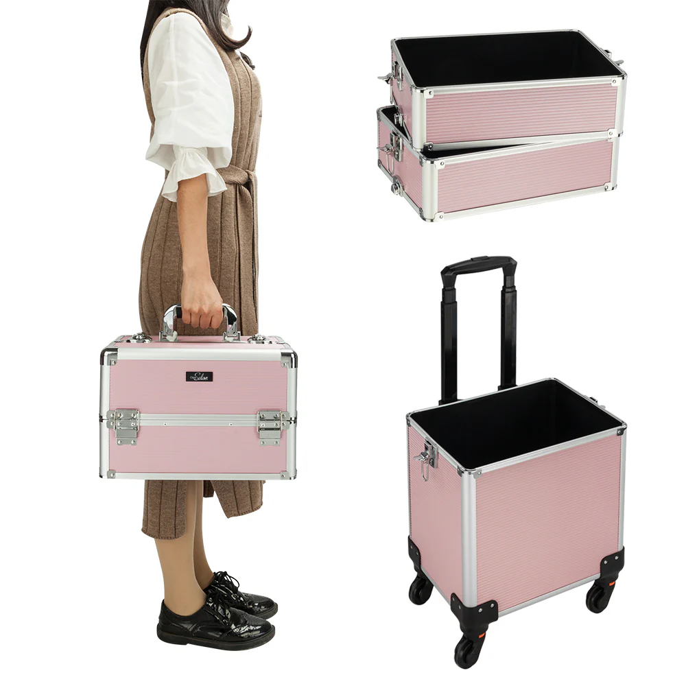 Omysalon MCA401 4-in-1 Aluminum Lockable Rolling Makeup Cosmetic Organizer Train Case - Image 3