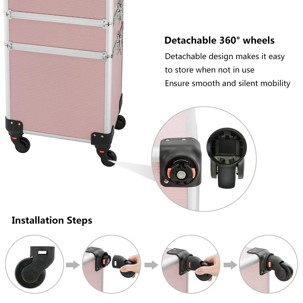 Omysalon MCA401 4-in-1 Aluminum Lockable Rolling Makeup Cosmetic Organizer Train Case - Image 6
