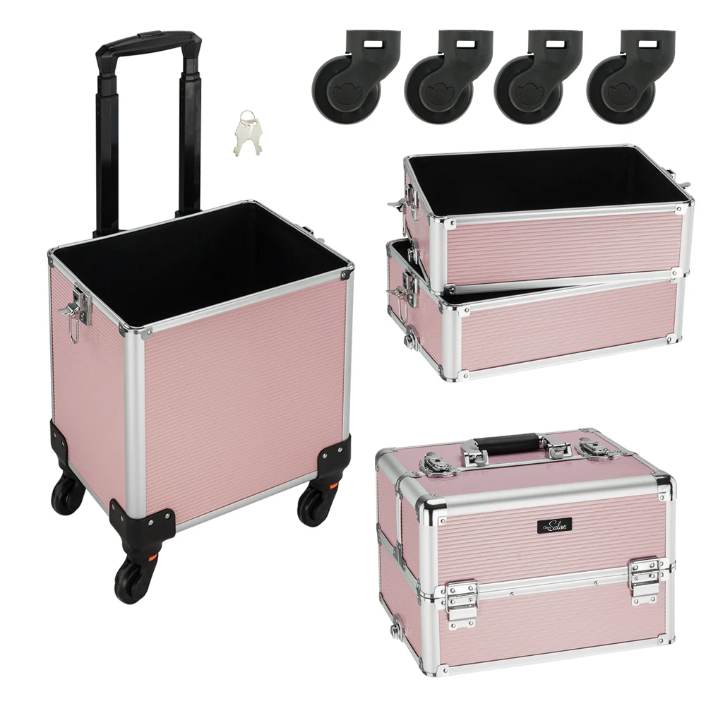 Omysalon MCA401 4-in-1 Aluminum Lockable Rolling Makeup Cosmetic Organizer Train Case - Image 7