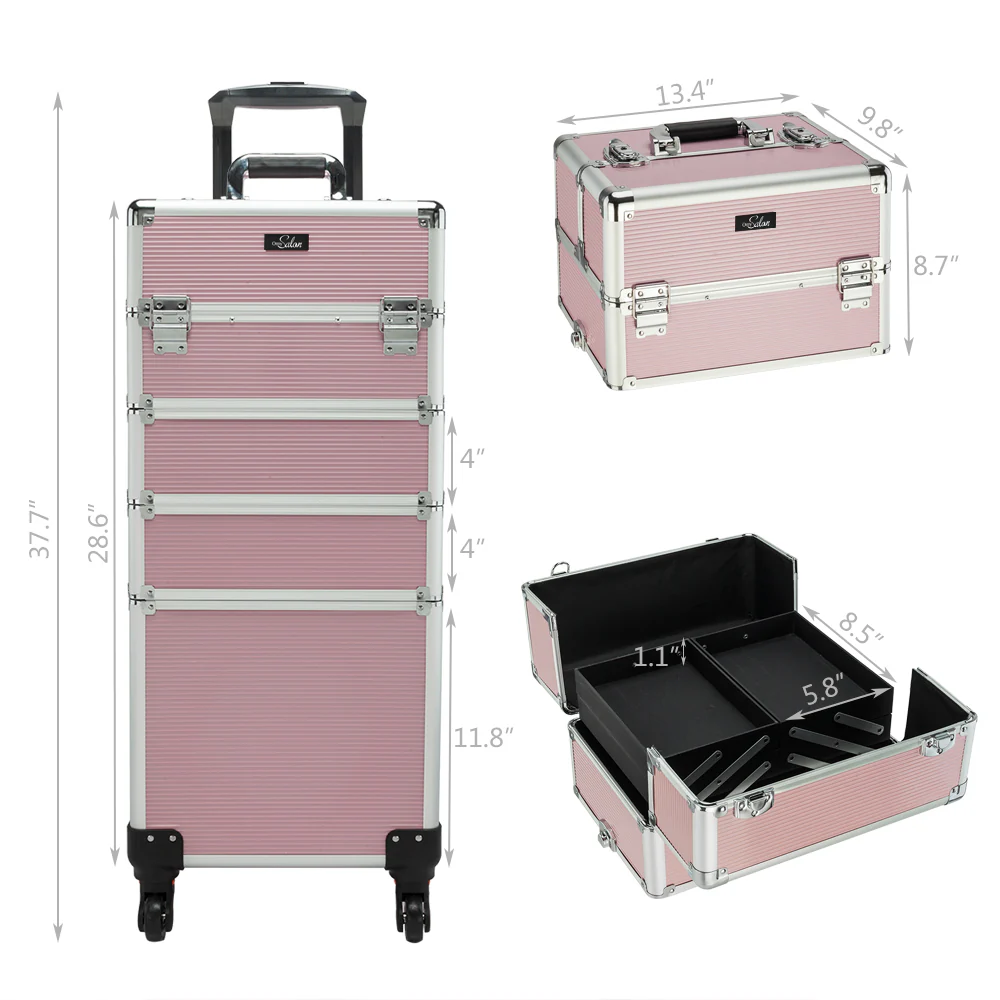 Omysalon MCA401 4-in-1 Aluminum Lockable Rolling Makeup Cosmetic Organizer Train Case - Image 8
