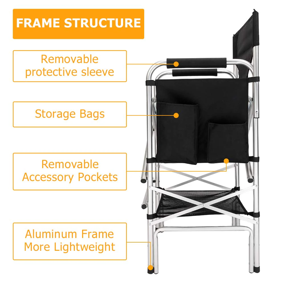 Omysalon 31in Portable Foldable Director Chair Makeup Artist Chair with Side Table - Image 6